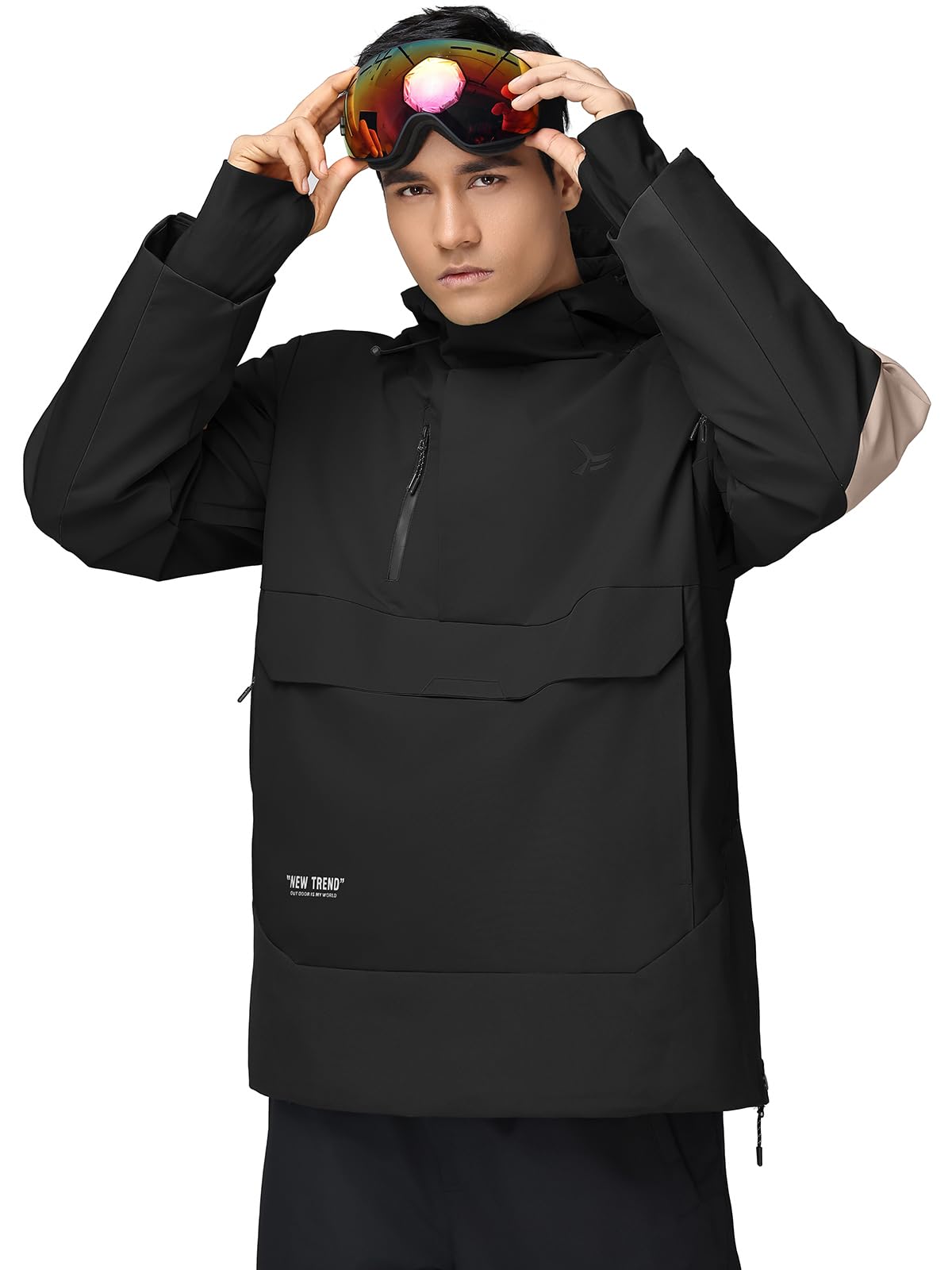HOTIAN Herren Skijacke Warm Winterjacke Wasserdicht Atmungsaktiv Snowboardjacke Winddicht Funktionsjacke mit Abnehmbarer Kapuze