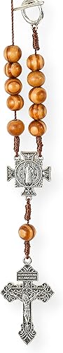 Nazareth Store Espejo retrovisor para coche, rosario, protección de una década, cuentas de madera, coronilla católica