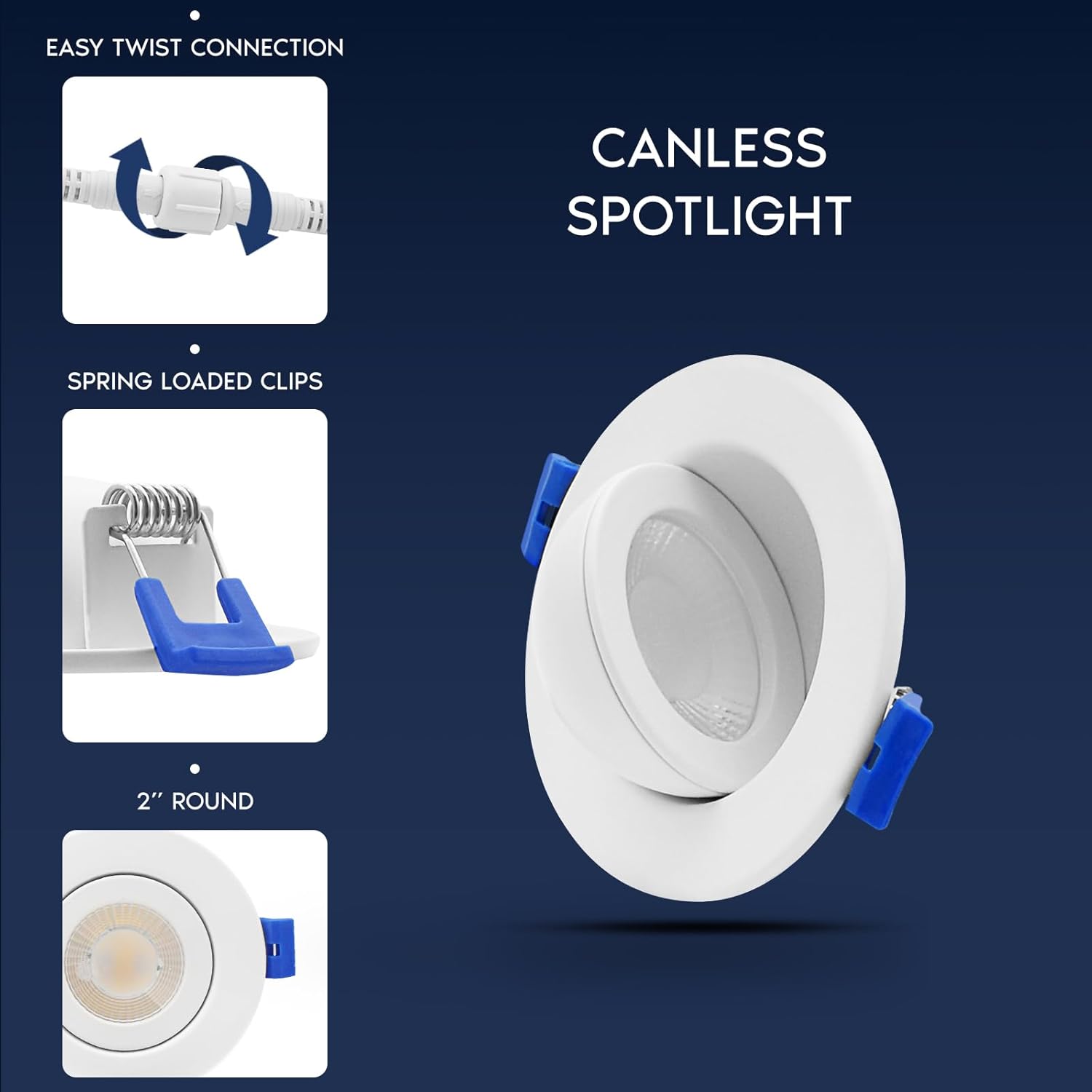 LUXRITE 2-Inch Floating Gimbal LED Recessed Spotlight, Adjustable 360° Rotation & 90° Tilt, Directional Recessed Light, 5CCT 2700K-5000K, CRI90, 7W, 600LM, Dimmable, IC Rated & ETL (4 Pack)