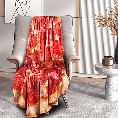 Colorful Star Funny Pizza Blanket Double Sided Throw For Kids Girls, Boys, Pets - 300 Gsm Round Flannel Novelty Blanket For Bed, Couch Travel - Cute For Kids - Prosciutto Pizza 47" Dia #TOP5