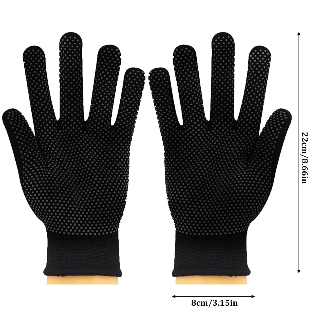 2 pcs gants résistants à la chaleur pour coiffer les cheveux avec revêtement en silicone antidérapant Noir