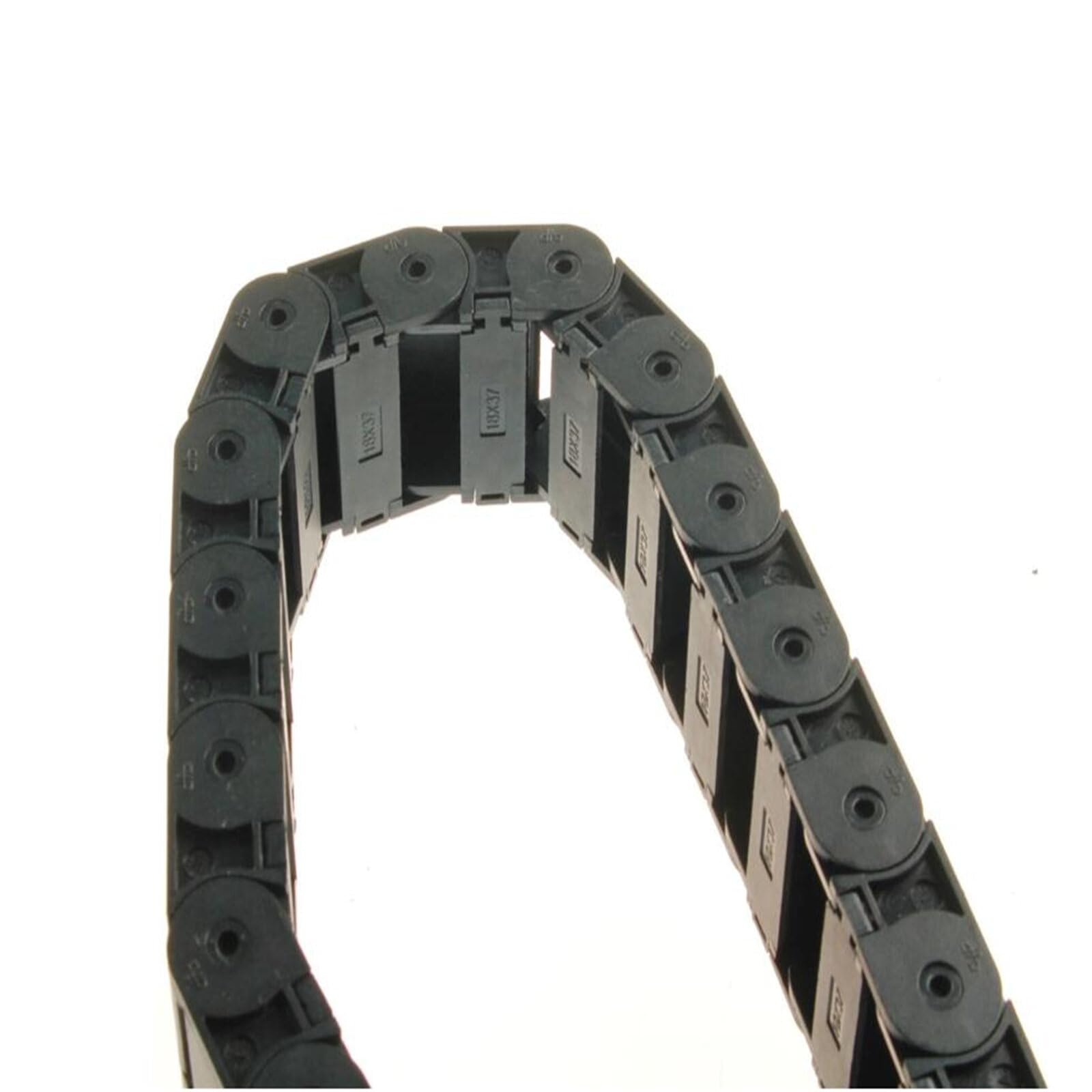 Catena di traino per cavi R38, 2 pezzi, 18 mm x 50 mm, in plastica nera, lunghezza 1 m, per CNC, con connettori terminali, tipo semi-chiuso, apertura laterale