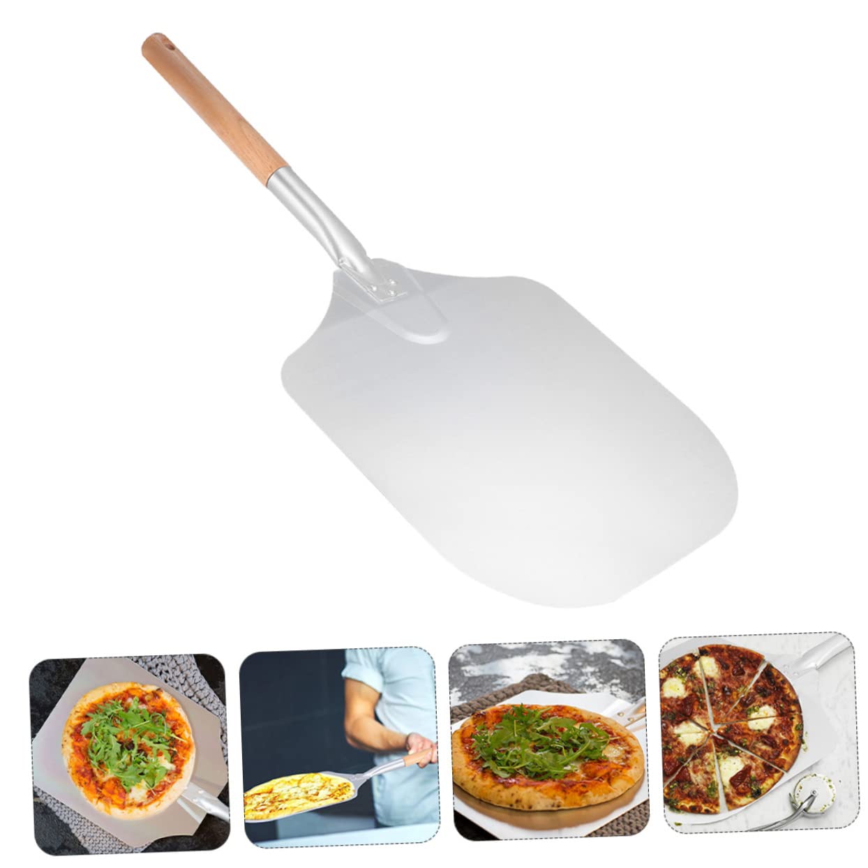 PRETYZOOM Pala de Pizza Antiadherente Mango Desmontable de Aluminio y Madera Adecuado para Pizza y Bandejas de Pastel en Casa o Restaurante