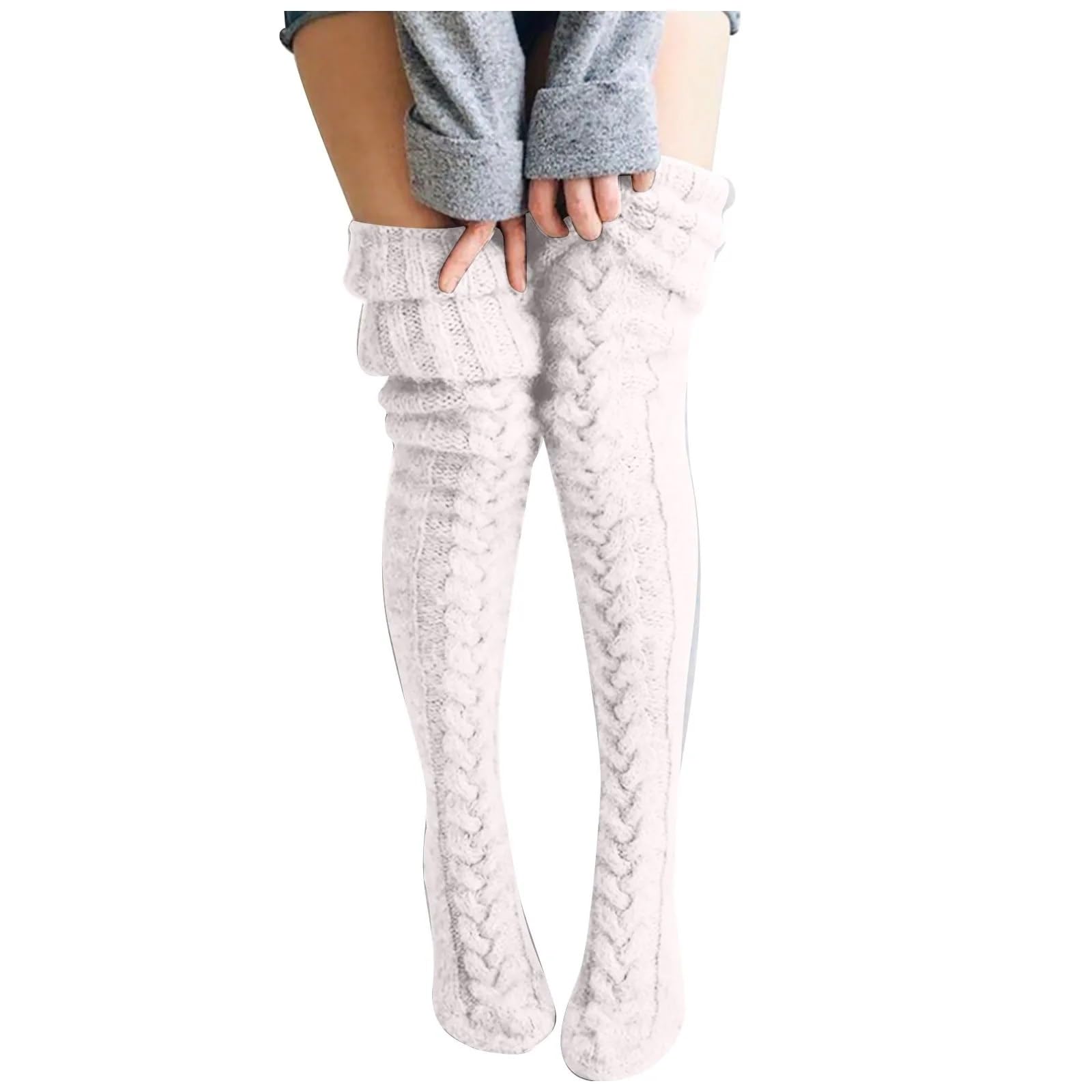 Calcetines navideños for mujer, largos, lisos, por encima de la rodilla, algodón, for invierno, tejidos, for Navidad Para Niñas y Mujeres