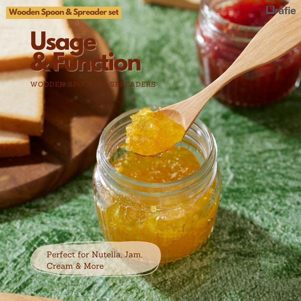 6.5” Wooden Spoons & Spreaders (2 Pcs) – 2-in-1 Utensils for Jam, Nutella, Peanut Butter, Cheese, Coffee & Dessert