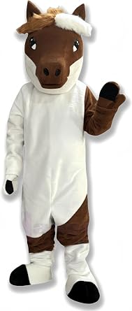 Brown and White Horse Mascot Costume wolf Full Horse Mascot Outfit with Big Head, Entertainment & Amusement, Theme Parks, Paradise, Various Parties, School Events