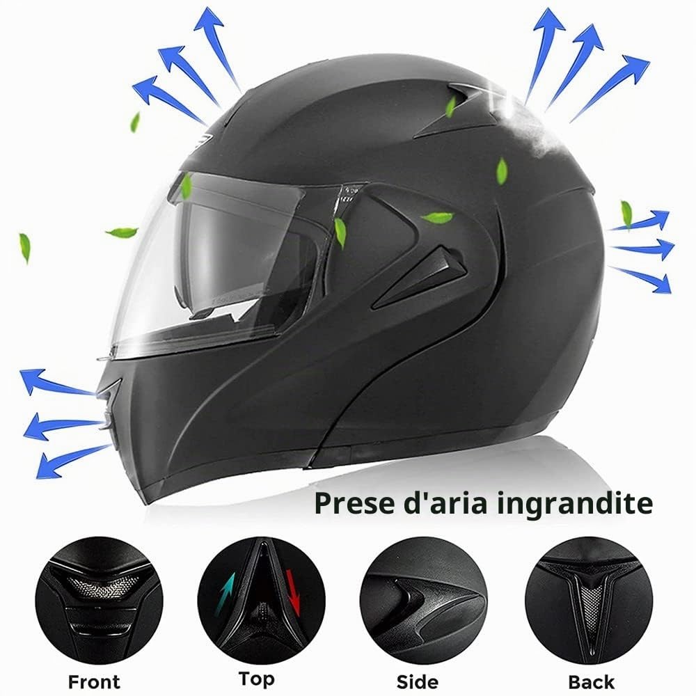 Casco Modulare Bluetooth Moto Integrale Casco Moto con Doppia Visiera Parasole Antiappannamento Antirumore a Risposta ECE Omologato Casco per Donne Uomo 55~62cm