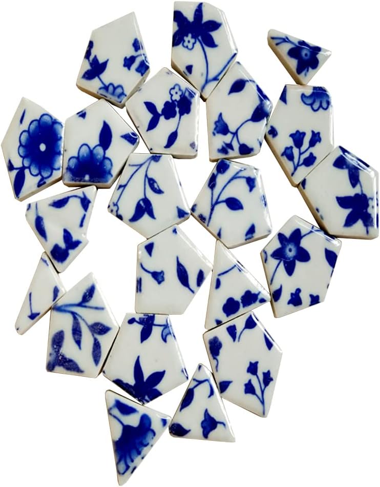200g Bulk Ceramic Tiles Mosaic Pieces Irregular Shape Ceramic Pieces Art Making Supplies for Bathroom and Kitchen Wall Decoration(Blue and White Porcelain)