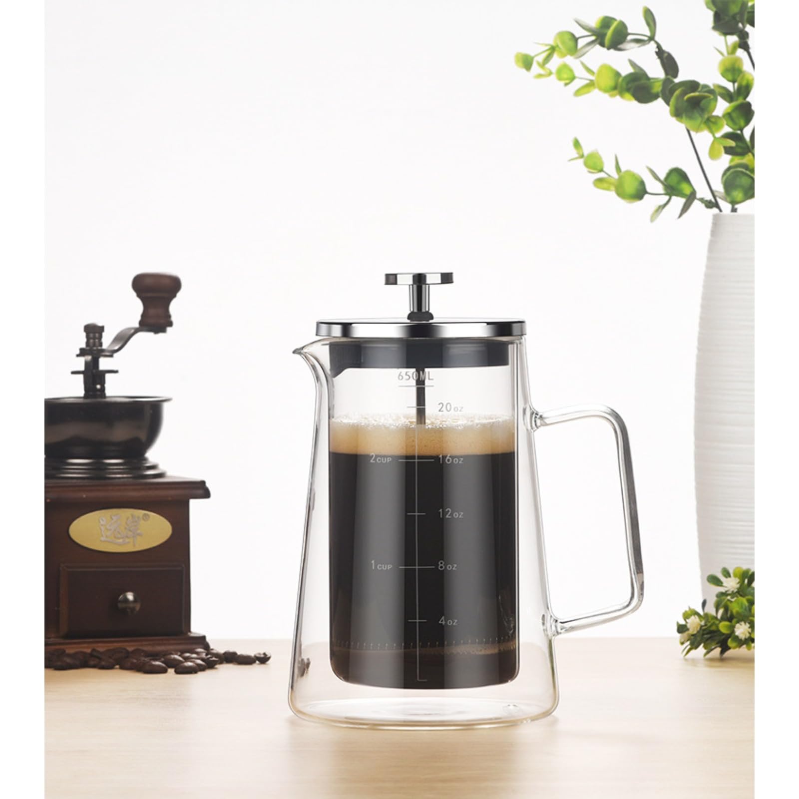 Francuski dzbanek do kawy 650 ml żaroodporne szkło borokrzemowe przenośny filtr do podróży do domu prezent kawa herbata można myć w zmywarce (650ml)