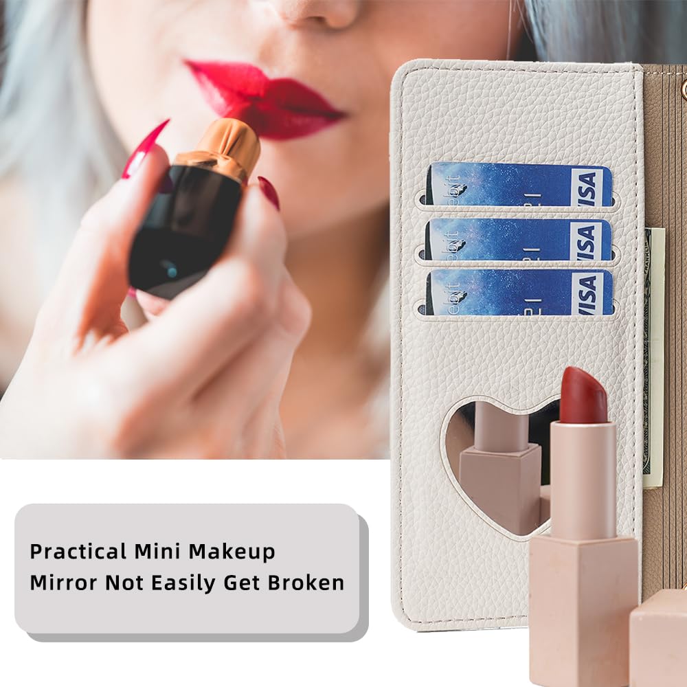 YOUULAR Wallet Case with Crossbody Strap Compatible for Motorola Moto G Power (2021), Magnetic Handbag Zipper Pocket Cases PU Leather Flip Shockproof Cover with Kickstand White