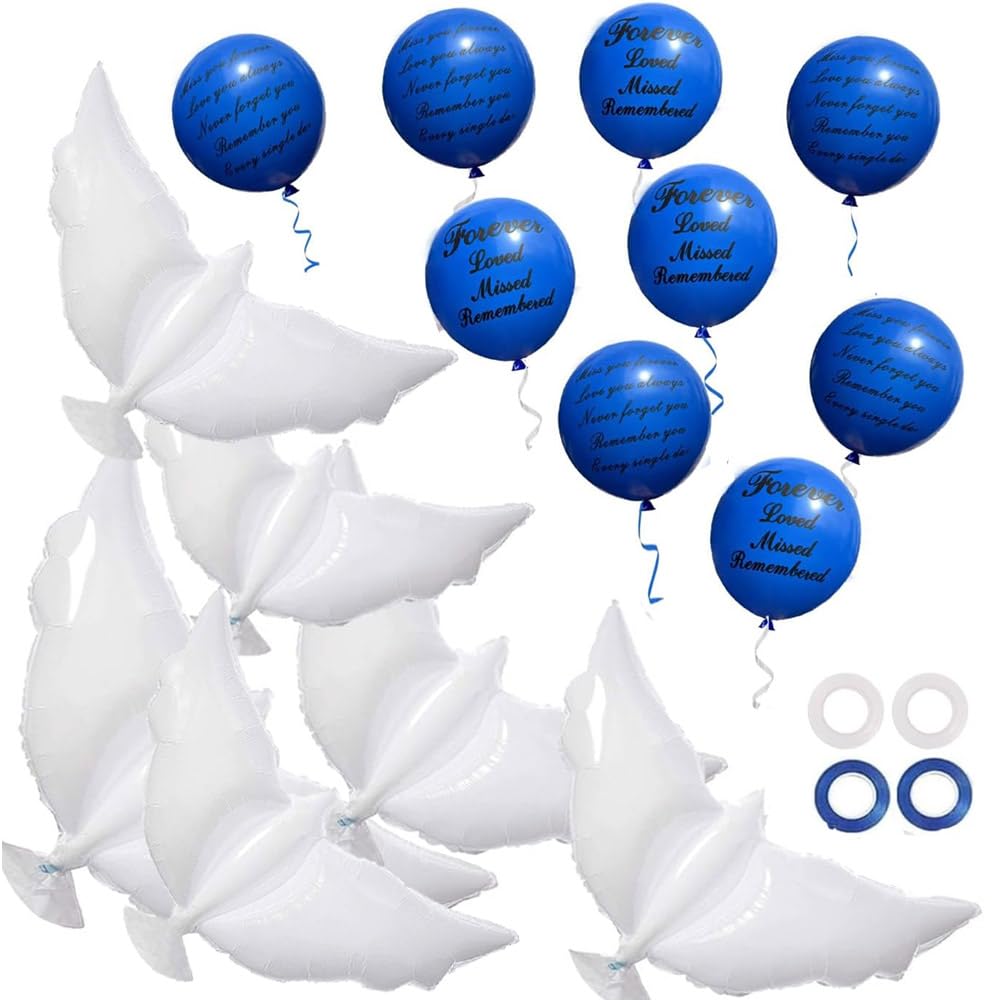 26 Pieces Blue Memorial Funeral Remembrance Balloons and 41.3 Inch Biodegradable Peace Dove Balloons for Release in Sky,Condolence, Funeral,