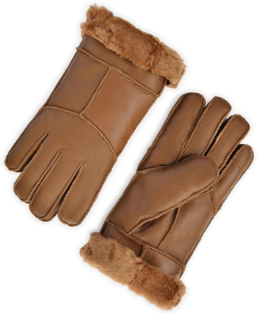 Harssidanzar Winter Leather Gloves,Warm Shearling Wool Lined for Women Winter Cold Weather Gloves KL029US - Image 2