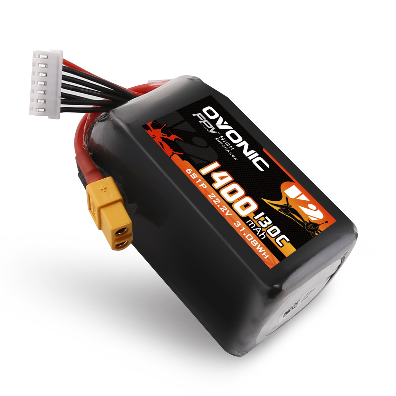 OVONIC Batería de polímero de litio para helicóptero teledirigido FPV, avión, Quadcopter, Hobby Racing (6S, 1400 mAh, 22,2 V, 130 C, con conector XT60)