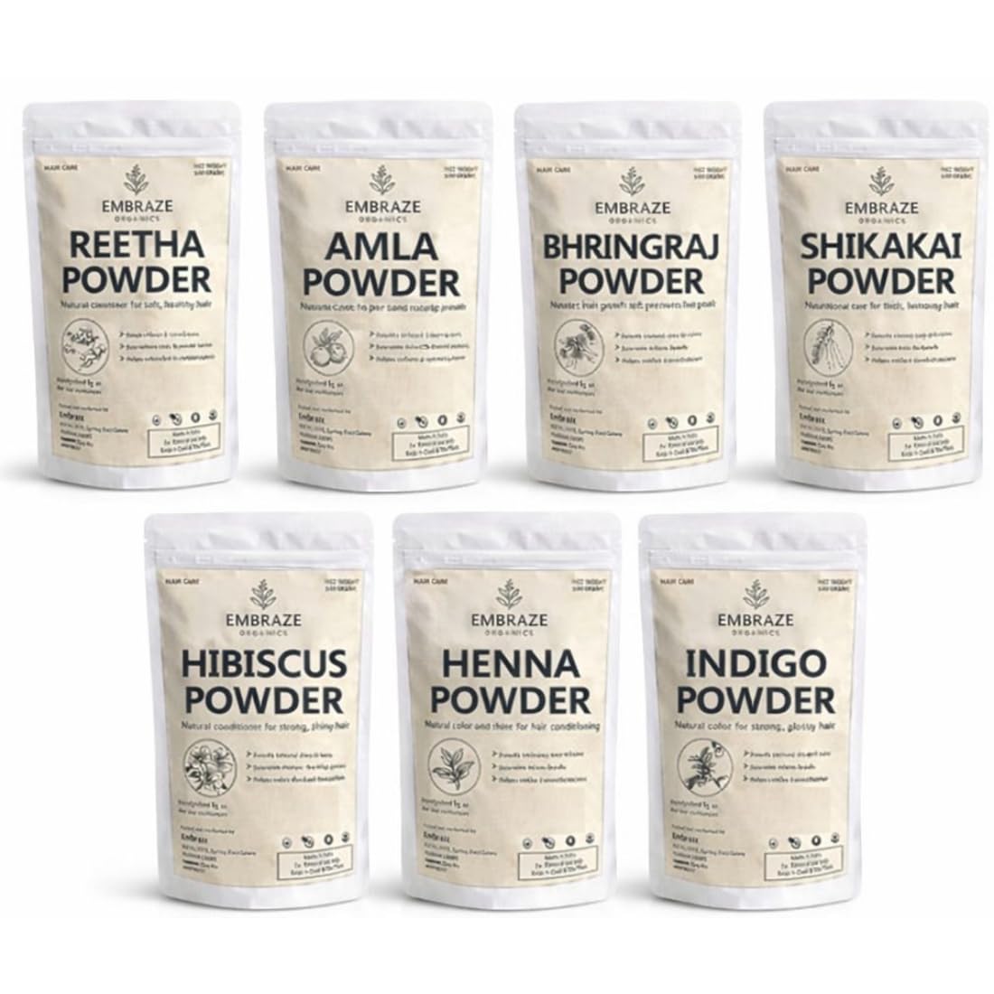 Herbal Hair Care Powder Combo | Reetha, Amla, Bhringraj, Shikakai, Hibiscus, Henna & Indigo | 100% Pure & Natural Ayurvedic Hair Care for Men & Women | 100g Each (Total 700g)-picture-37