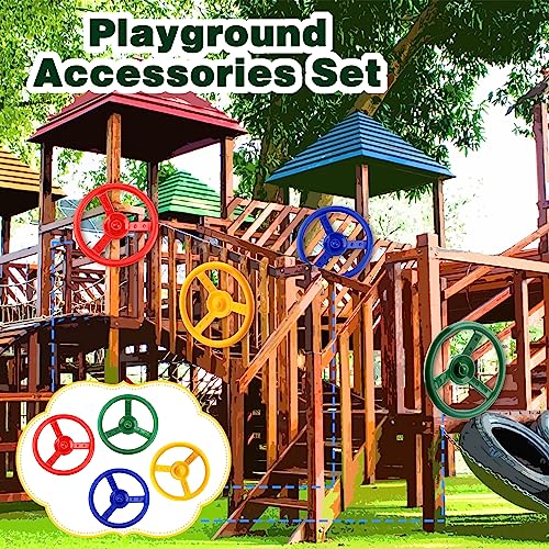 Haconba 4 Pack Steering Wheel Playset Plastic Swingset Steering Wheel Playground Pirate Ship Wheel Accessories For Kids Outdoor Garden Backyard Playroom Tree House Playground, 4 Colors #TOP5