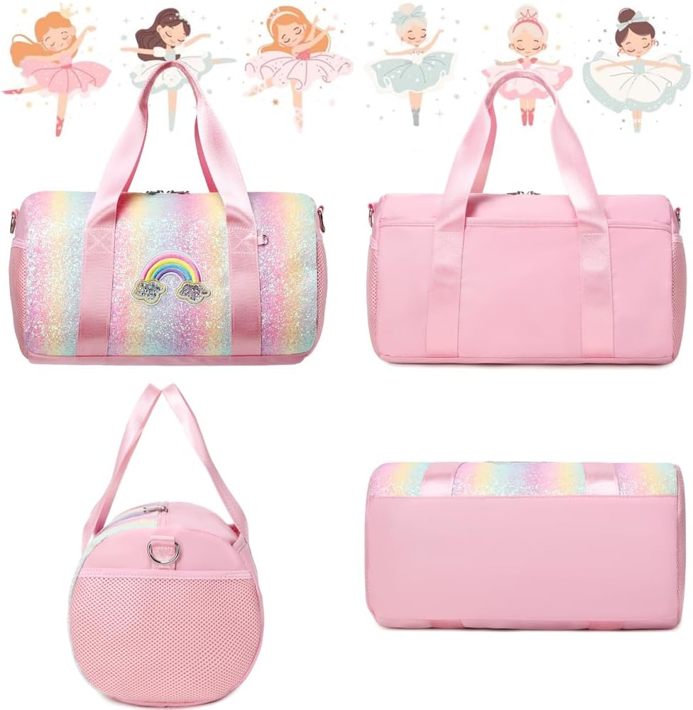 Ballet Dance Bag for Girls Dancers Shiny Rainbow Glitter Sports Duffle Bag for Kids Girls Ballerina Duffle with Shoulder Strap and Waterproof Wet Pocket - Image 4