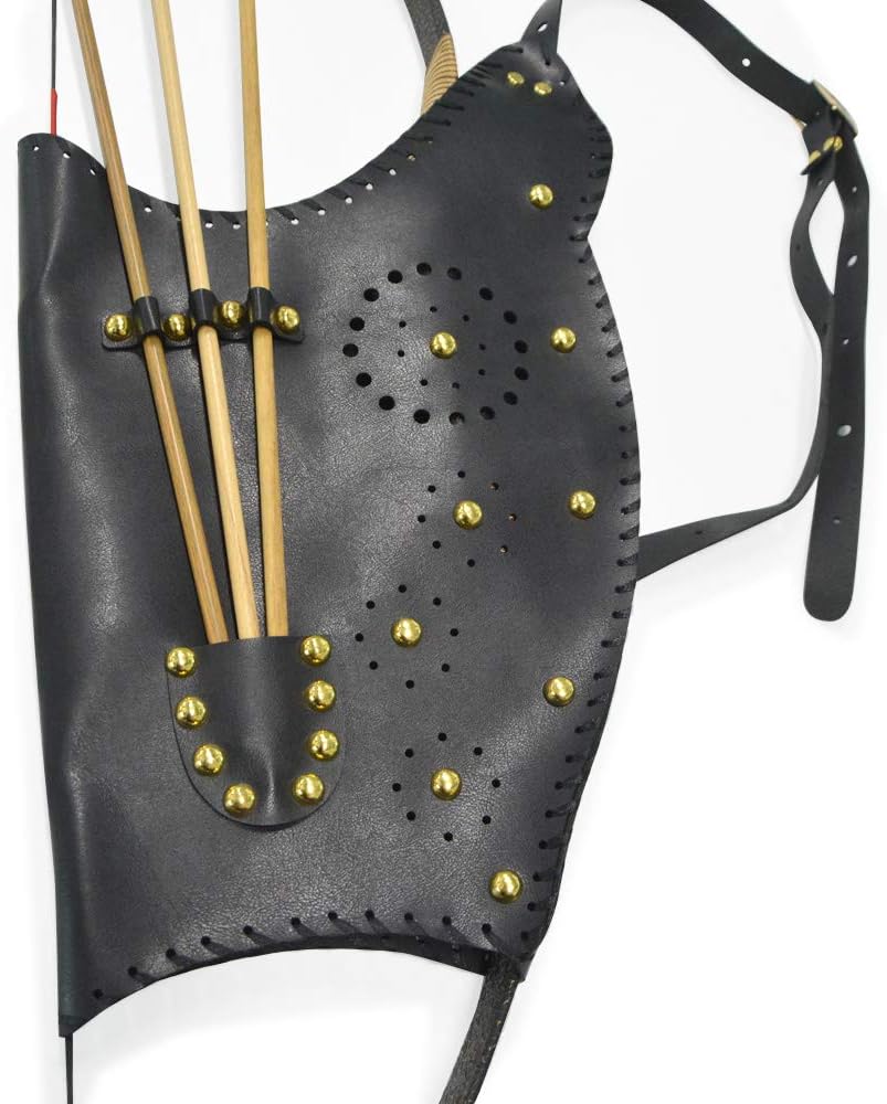 SHARROW Archery Arrow Quiver Hip Recurve Bow Case Bag Leather Backpack for Traditional Longbow Black Adjustable Straps