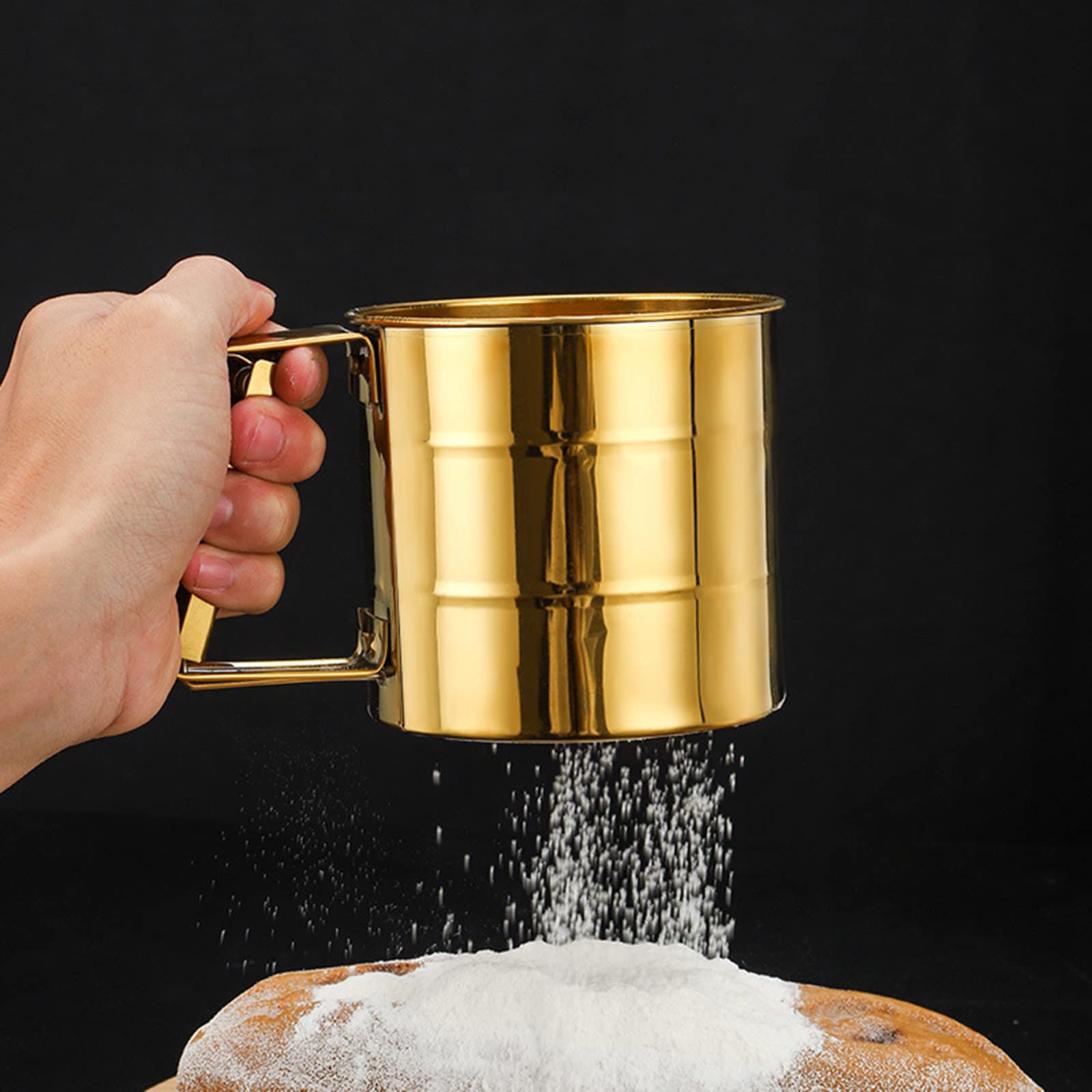Manual Flour Sifter Hand Press Semi Automatic Cup Flour Sieve Kitchen Baking Sieve Accessories Cake Gadget Flour Sieve for Baking Fine Mesh Bread Easy to Clean Stainless Steel 1 Cup Sieve Cup