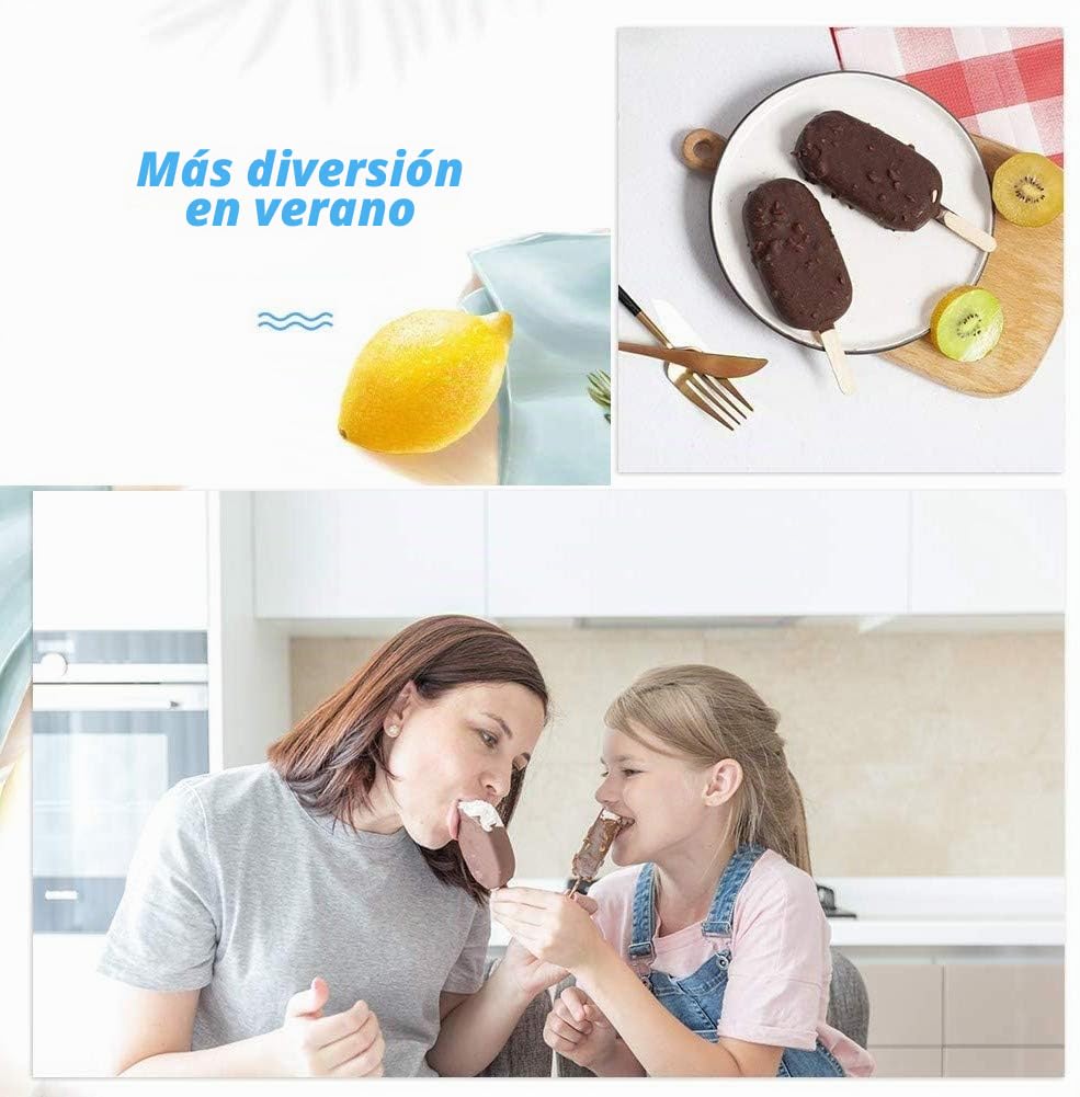 Molde helado,Kmolde helados silicona con palo,Moldes helados silicona 2 Unidades 8 Cavidades Con Aplicar para Hacer forma de helado,Postre Chocolate Helado Pastel de piruletas molde helados