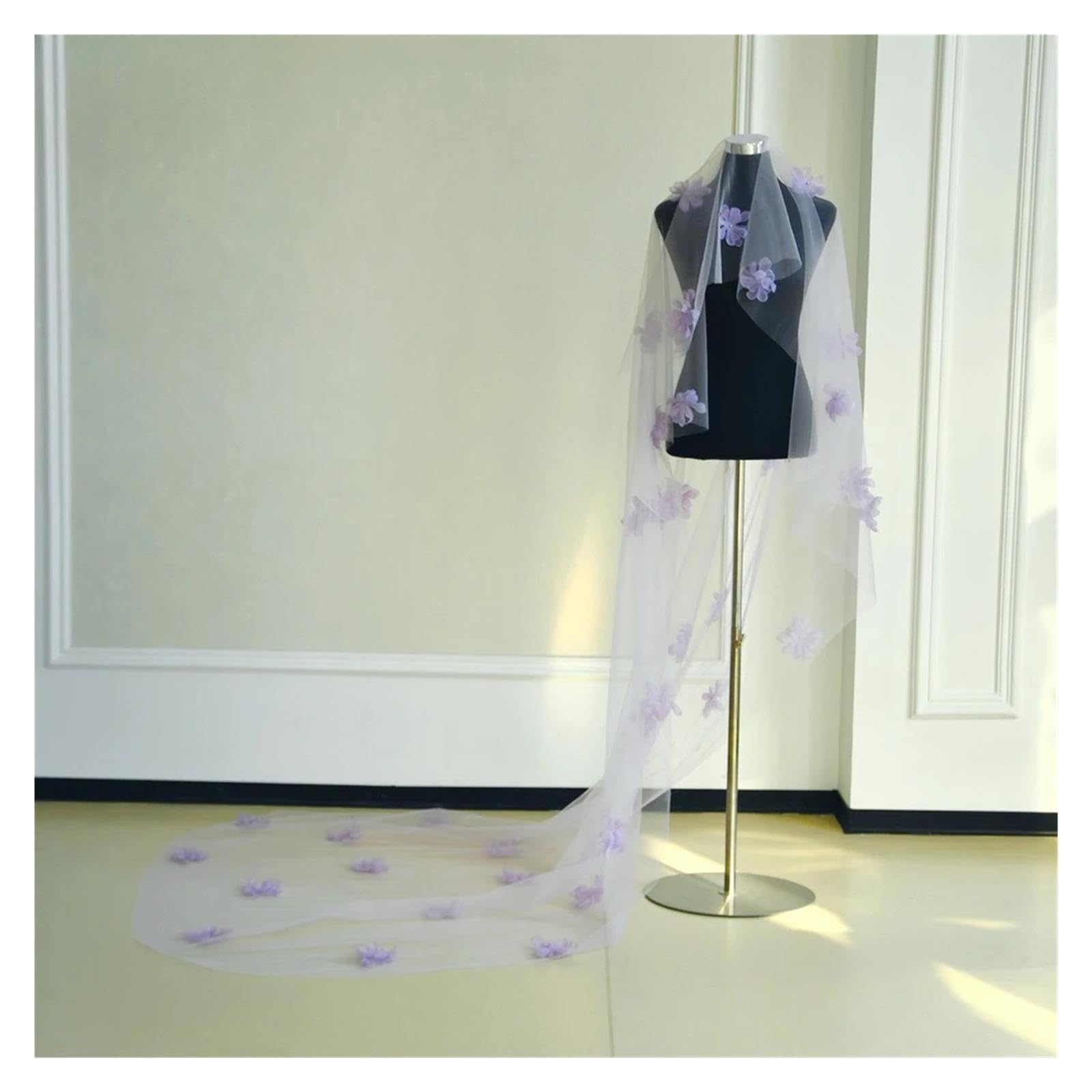 Velo da Sposa Sogno Velo con Fiori 3D Viola. cattedrale