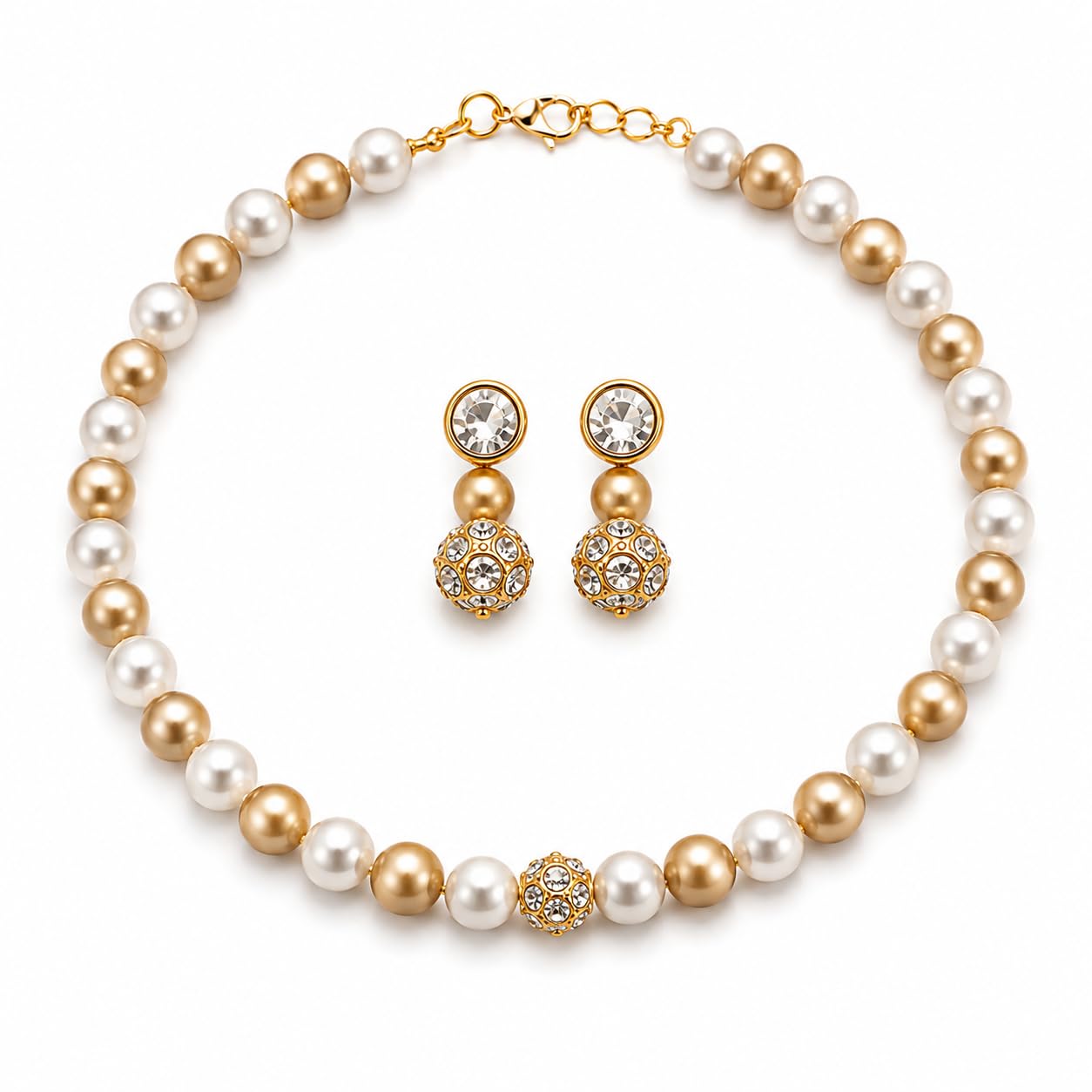 kaira's kitchen world Pearl Gold-Plated Jewellery Set for Women - White & Gold Pearl Necklace with Matching Drop Earrings, Elegant Party Accessory Set for Weddings, Festive Occasions and Gifting-picture-48