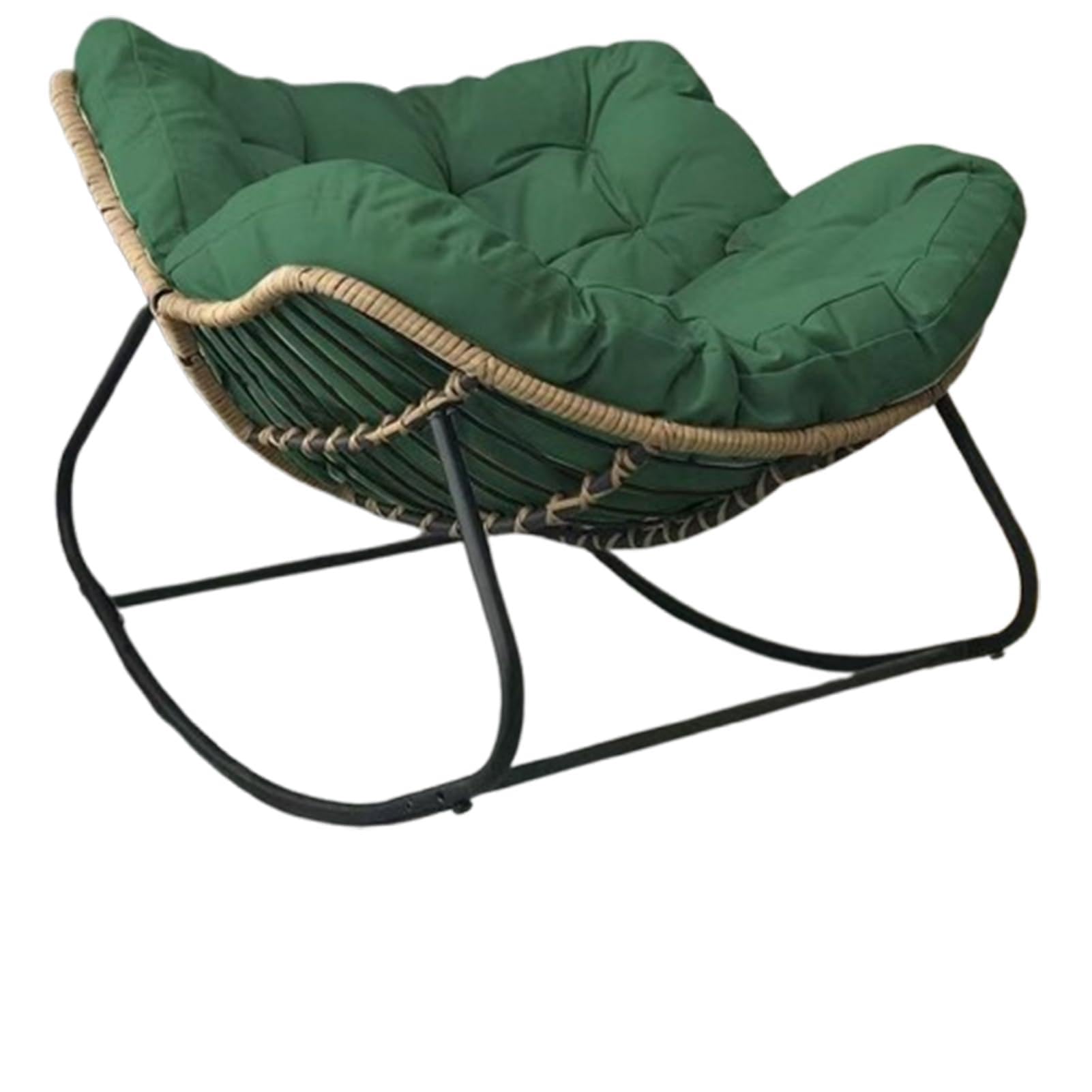 Comoda sedia a dondolo per esterni, in rattan, con cuscino spesso, delicata sulla pelle, per il tempo libero, per adulti, ideale per camera da letto e soggiorno (piccola verde)