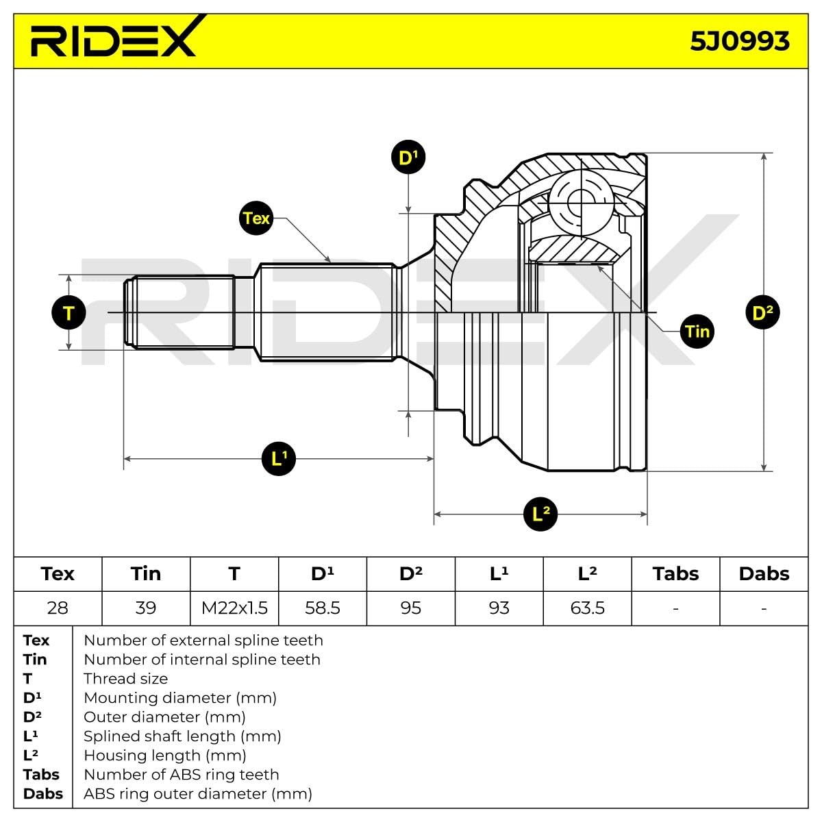 RIDEX 5J0993 Kit de tête de cardan Avant Compatible avec PEUGEOT 308 II 3/5 portes LB, LP, LW, LH, L3
