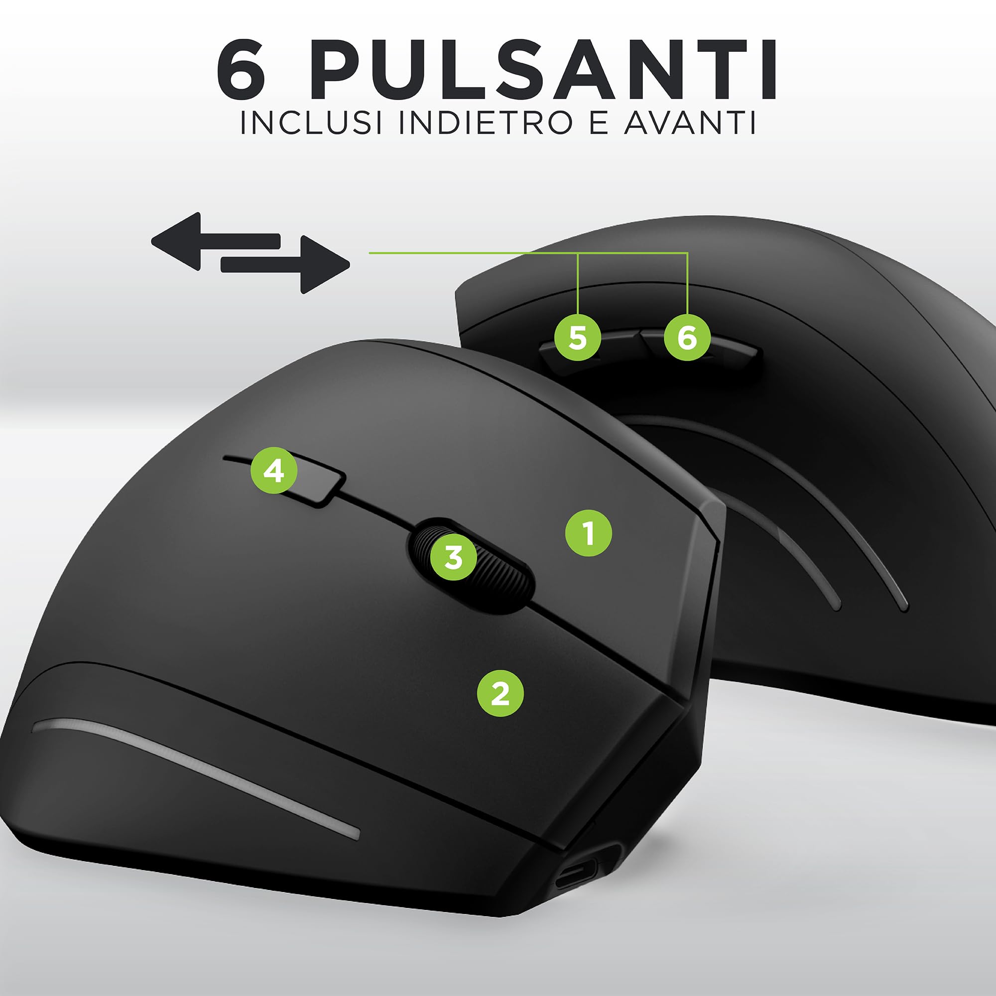 T'nB - Mouse Verticale Ergonomico Wireless, Inclinazione 53°, Riduce il Dolore al Polso, Bluetooth/USB-A, Tasti Avanti/Indietro, Comfort Ottimale - Nero