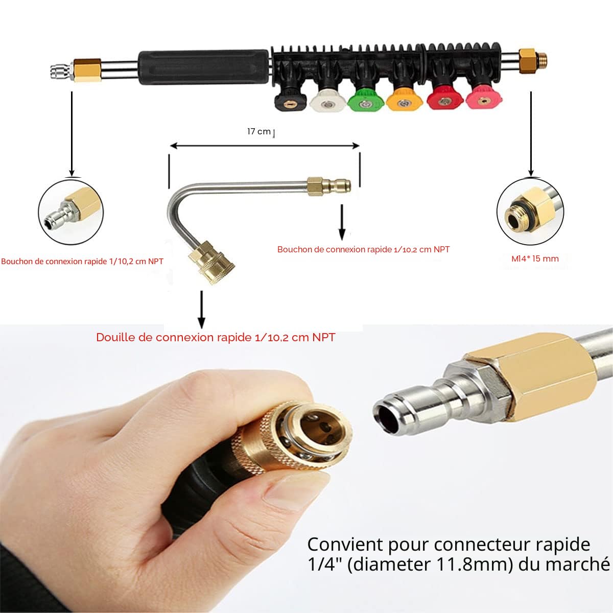 Barres d'extension pour nettoyeur haute pression, 4000PSI Pointes de Lance de Remplacement télescopiques Outils de Nettoyage pour Le Lavage des fenêtres de Toit