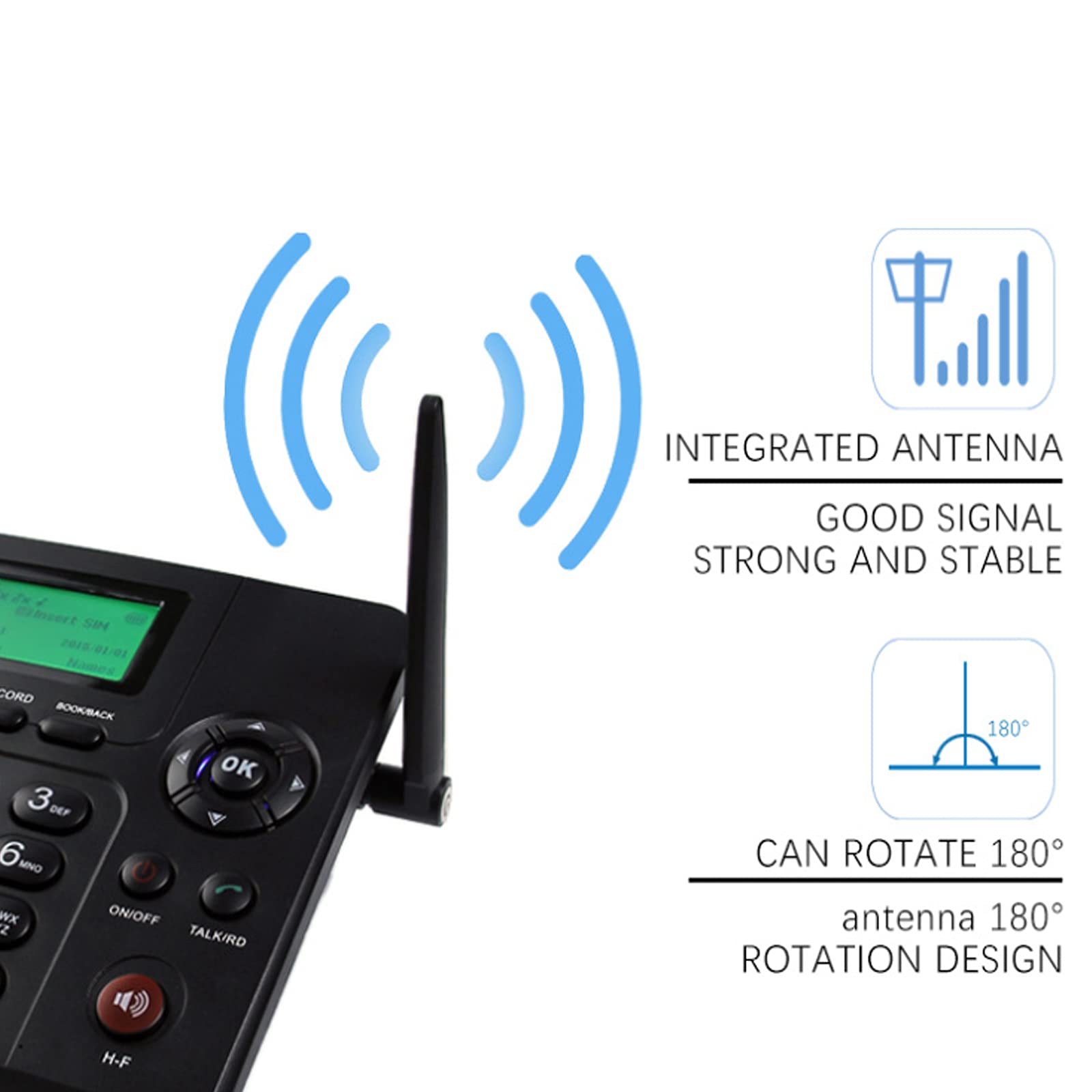IBOWZ Telefono Fisso Telefono Fisso Wireless gsm Quad Band Wireless,con visualizzazione della Data dell'ora dell'ID chiamante,Doppia SIM,Supporto multilingue,per telefoni fissi dell'hotel,Ufficio