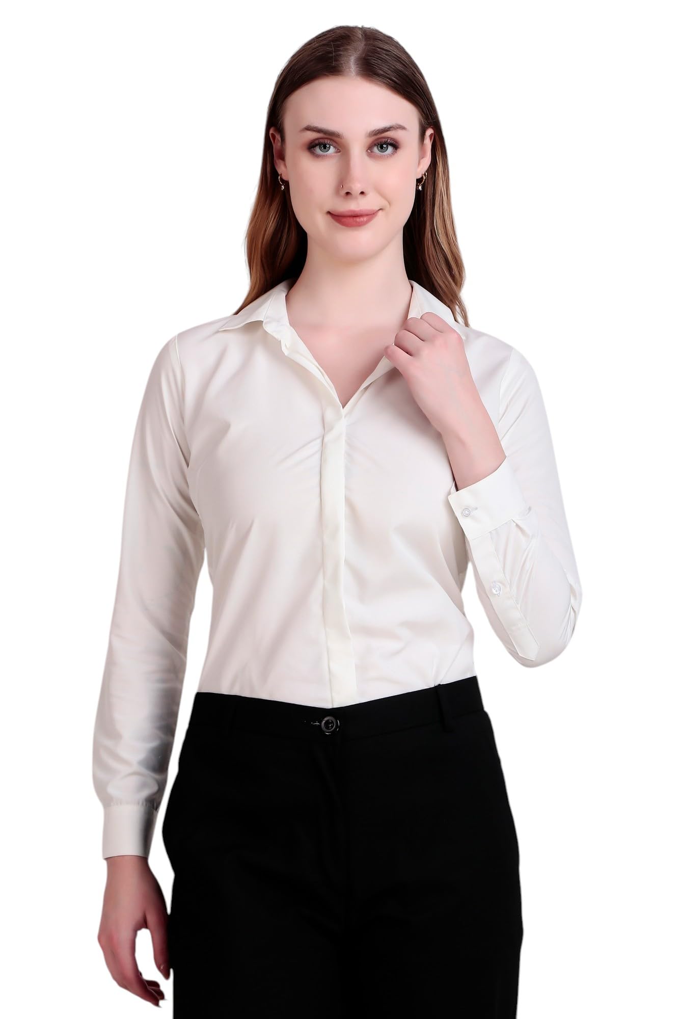 Women's Regular Fit Solid Spread Collar Full Sleeve Rich Cotton Opaque Formal Shirt-picture-13