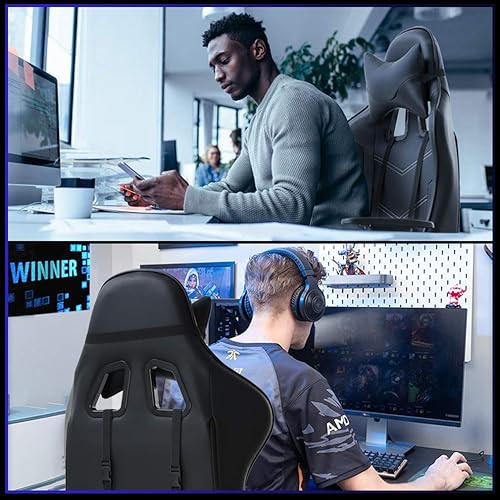 Miniatura 4 de Silla ideal para oficina, para jugar en línea, ergonómica, giratoria, respaldo alto, silla de carrera, con reposapiés, soporte lumbar y reposacabezas