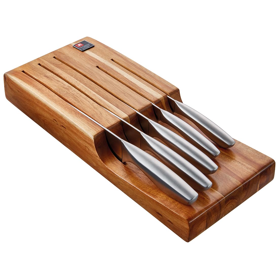 Richardson Sheffield FORME Messerblock Schublade, 5-tlg. Set, Akazienholz | 5 Edelstahlmesser inklusive, Allzweck-, Schäl-, Brot-, Koch- und Tranchiermesser, gehärtete Klingen, platzsparend