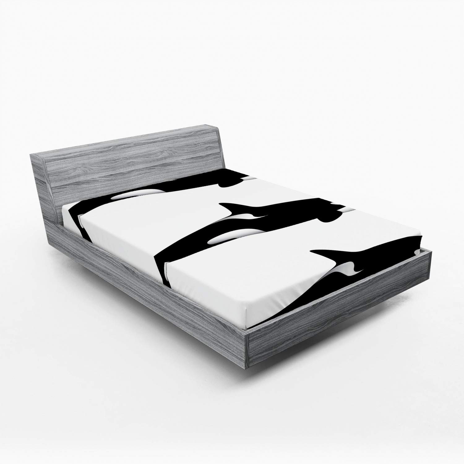 Ambesonne Black White 2 Pack Fitted Sheet, Orca Killer Whales, Bed Cover All-Round Elastic Deep Pockets 2 Pieces, Package Contains 2 Full Size Fitted Sheets, White and Charcoal