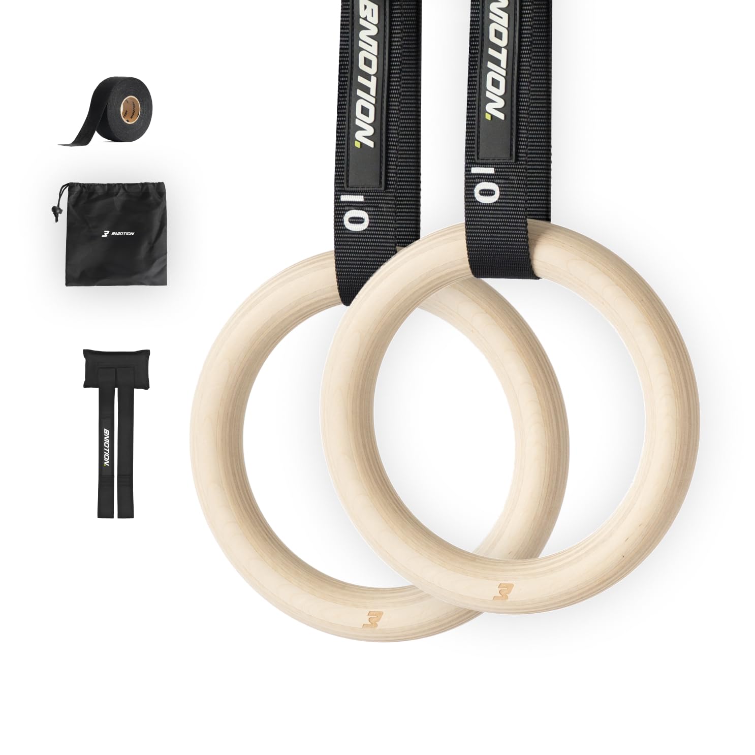 Müller & Blum Turnringe inkl. Gurte, Türanker & Grip Tape - Olympische Holzturnringe 28 mm Durchmesser - Gymnnastikringe aus Birkenholz - Indoor & Outdoor Training - Turnen, Calisthenics, Fitness