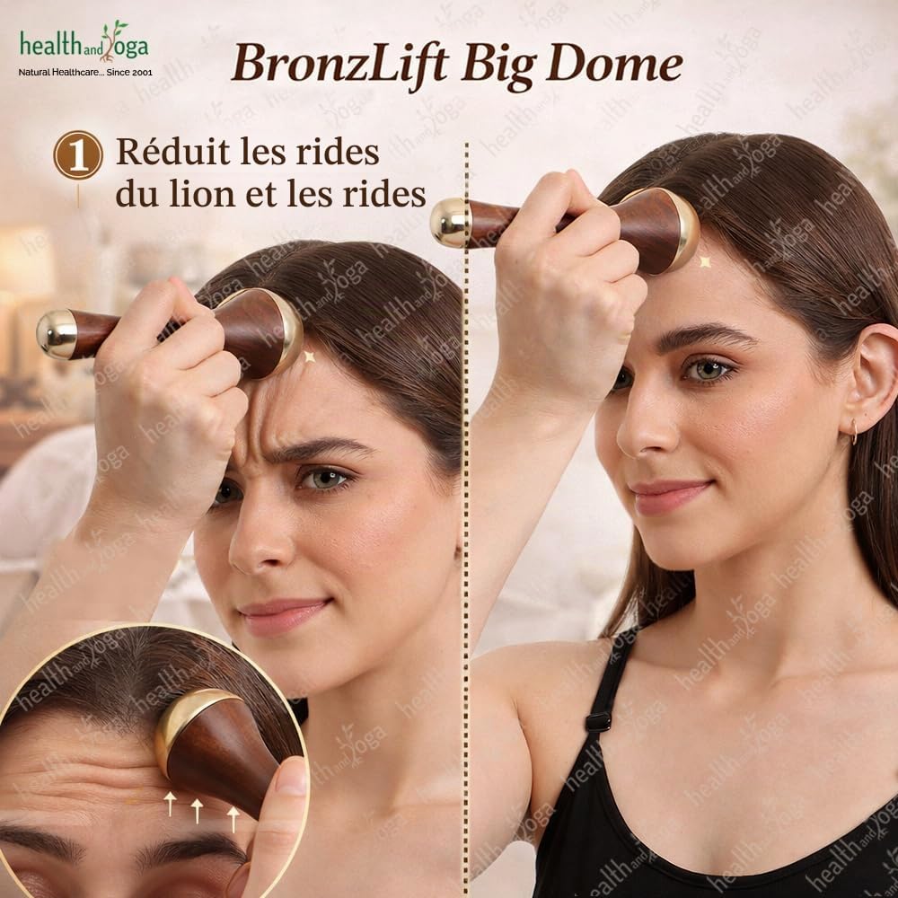 HealthAndYoga BronzLift Kansa Baguette – Capuchon en bronze des deux côtés – Flacon d'huile de beauté ajoutée pour le visage – Outil de beauté ayurvédique pour le visage, le cou et sous les yeux –