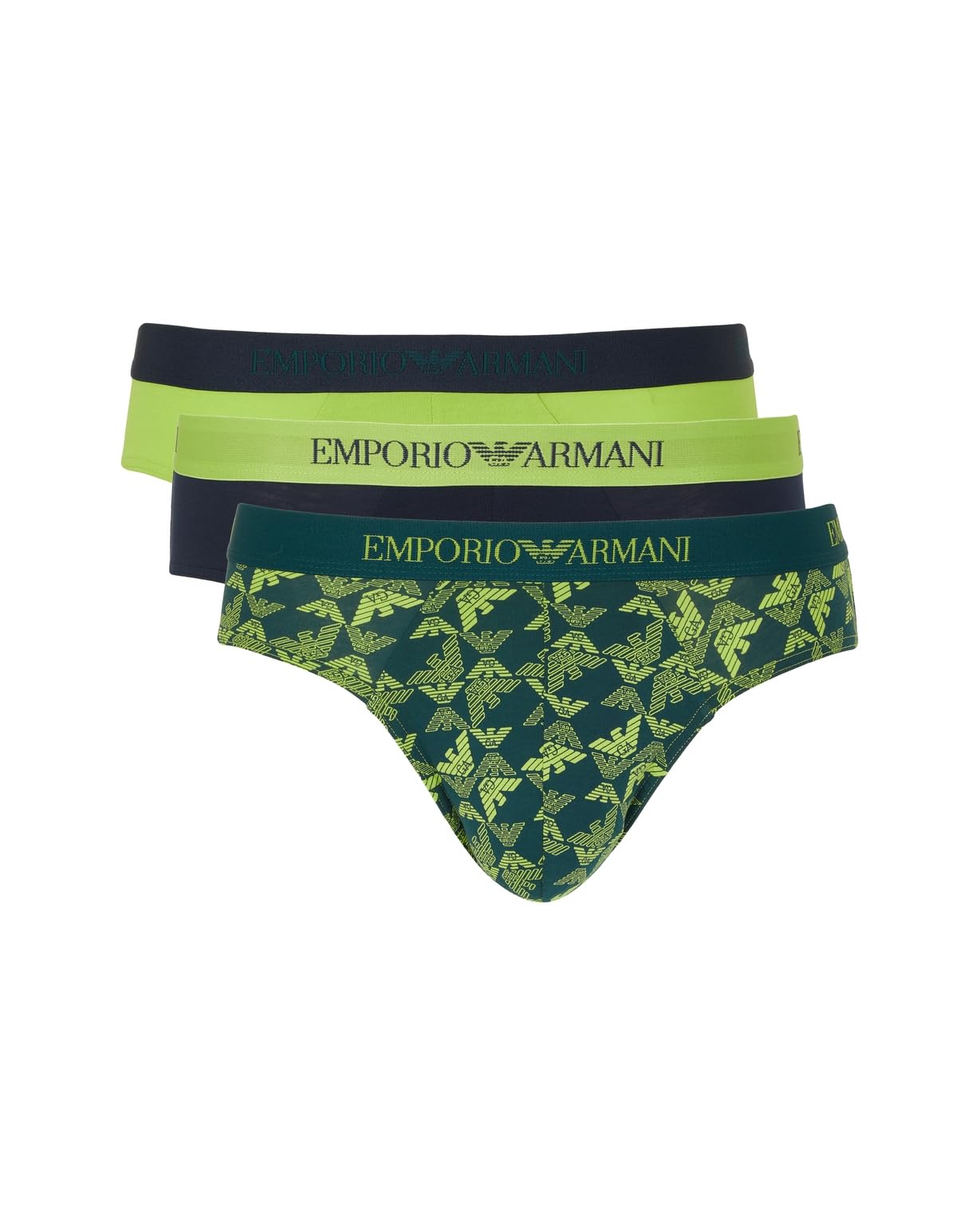 EMPORIO ARMANI Men's Pure Cotton 3-Pack Brief, Green, L