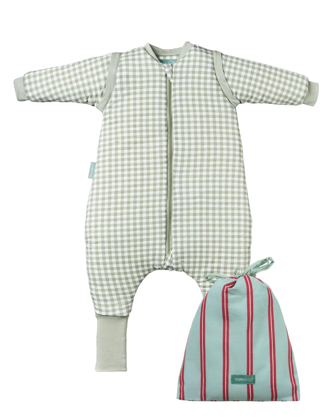 molis&co - Baby Sleeping Bag with Sleeves and non-slip Socks TOG 2.5 - Toddler Sleeping Bags 2.5 Tog - Baby Wearable Blanket for Infants & Toddlers - 100% Cotton (OEKO-TEX) (Mint Tea, 3 years) — image 1