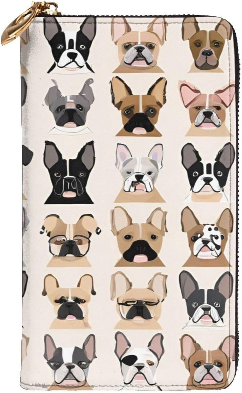 Stylish Love French Bulldog Long Leather Wallet Purse With Zipper â€“ Coin Purse Clutch Bag, Credit Card Phone Wallet For Women And Men, Casual Travel Large Capacity
