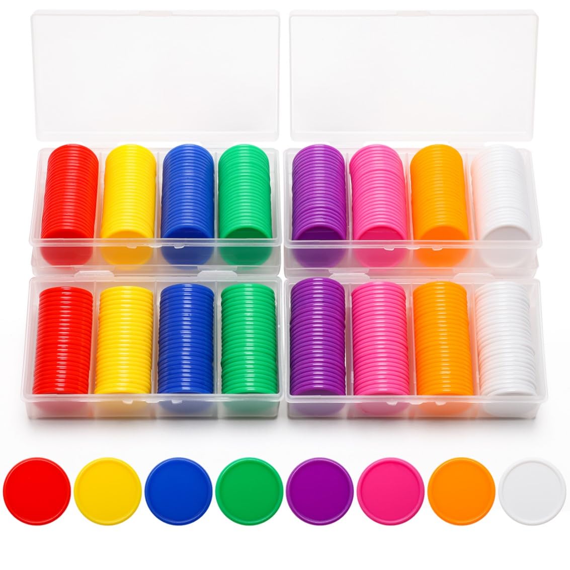 Windspeed 400Pcs 8 Colors Bingo Chips with Sorting Storage Box, 1 Inch Plastic Poker Chips Learning Counters, Counting Discs for Fun and Learning (1 inch)
