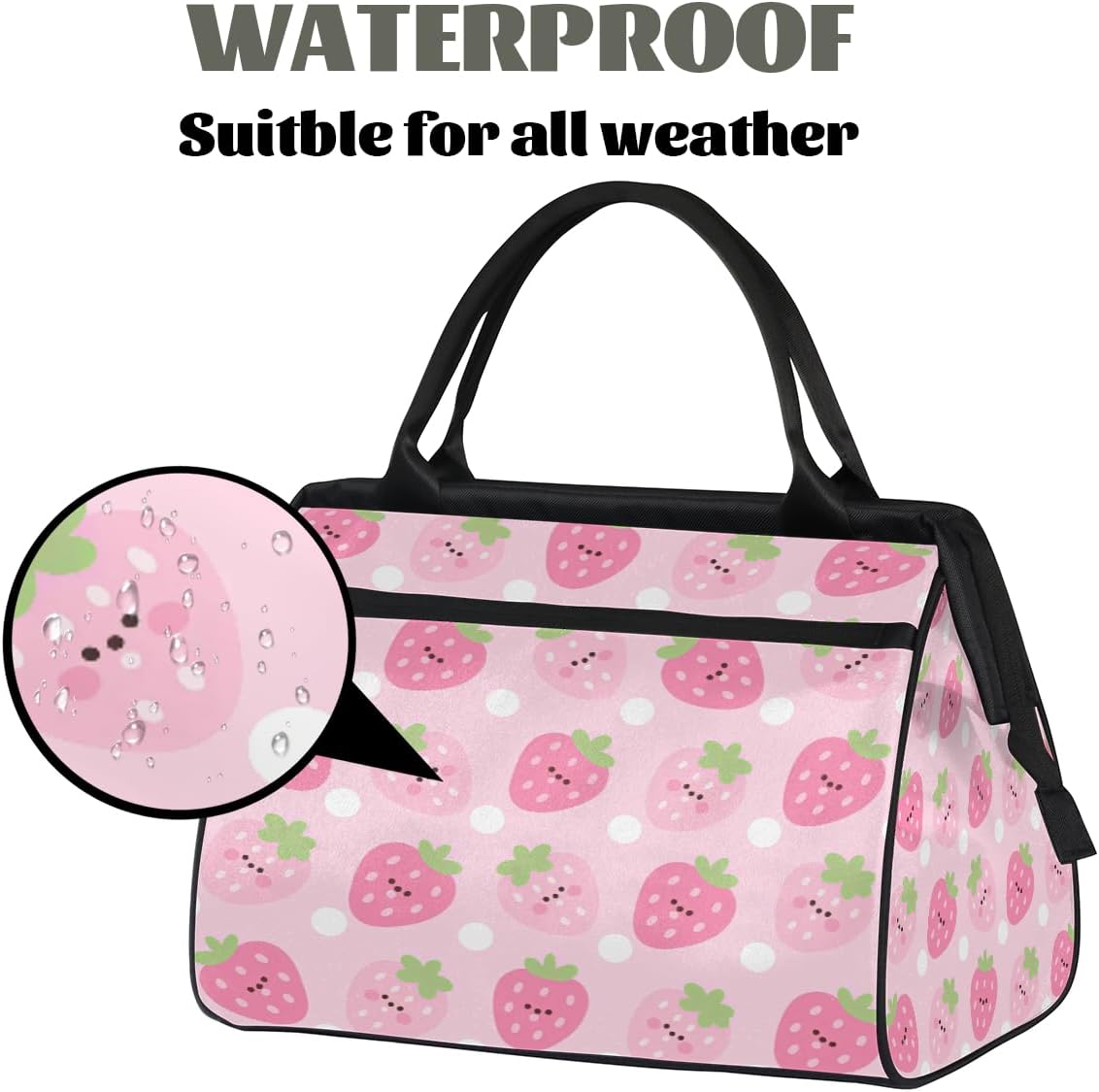 Travel Gym Bag - Strawberry Pattern Large Capacity Tote for Men Women - Shoulder Weekender Bag for Travel Yoga School - Mommy Hospital for Labor Delivery