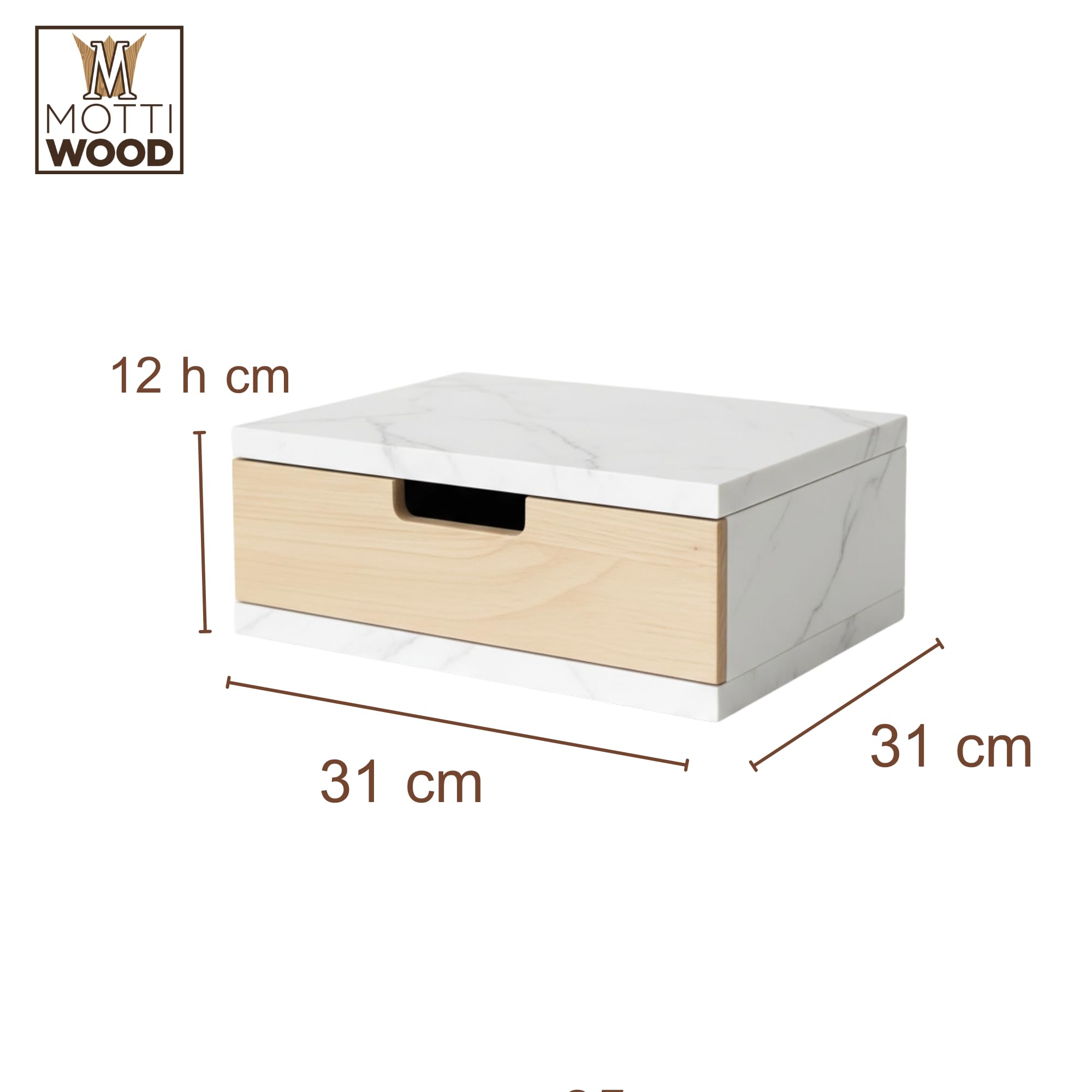 Mottiwood Porta Capsule Cialde con Cassetto, Salva Spazio, Effetto Marmo Bianco, 31x31x12hcm, Cassetto Porta Capsule o Cialde Compatibili, Bustine e Accessori, Made in Italy (Effetto Marmo Bianco)
