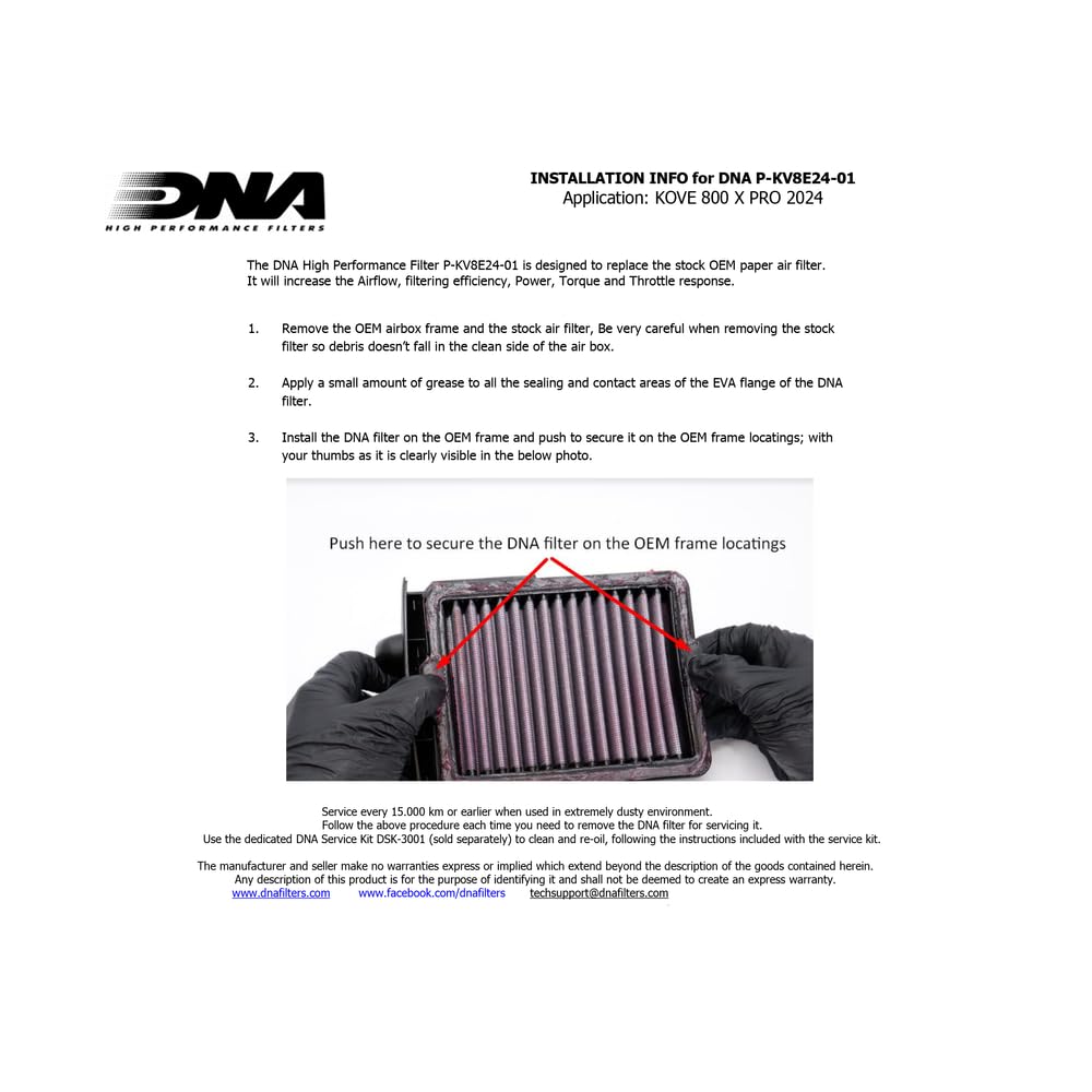 DNA Filtro Aria ad Alte Prestazioni Compatibile con Kove 800 X Pro (24-25) con Efficienza di Filtrazione 98-99% e Flusso d'Aria Aumentato del 61,80% PN: P-KV8E24-01