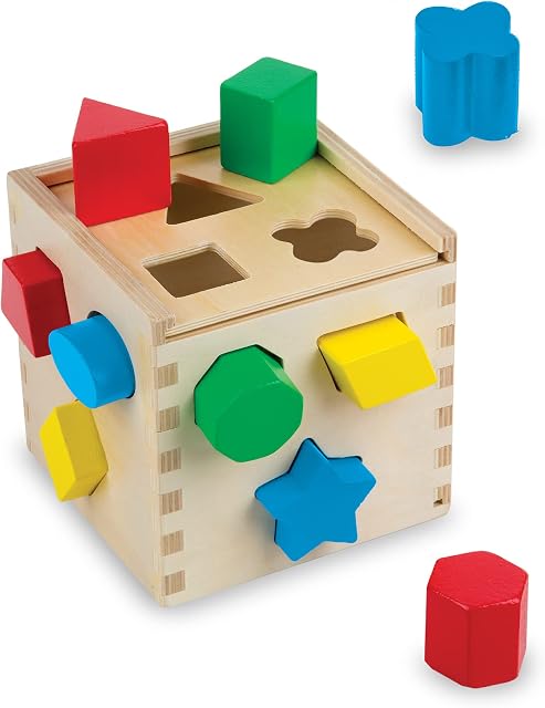 Melissa & Doug Shape Sorting Cube - Classic Wooden Toy With 12 Shapes - Kids Shape Sorter Toys For Toddlers Ages 2+