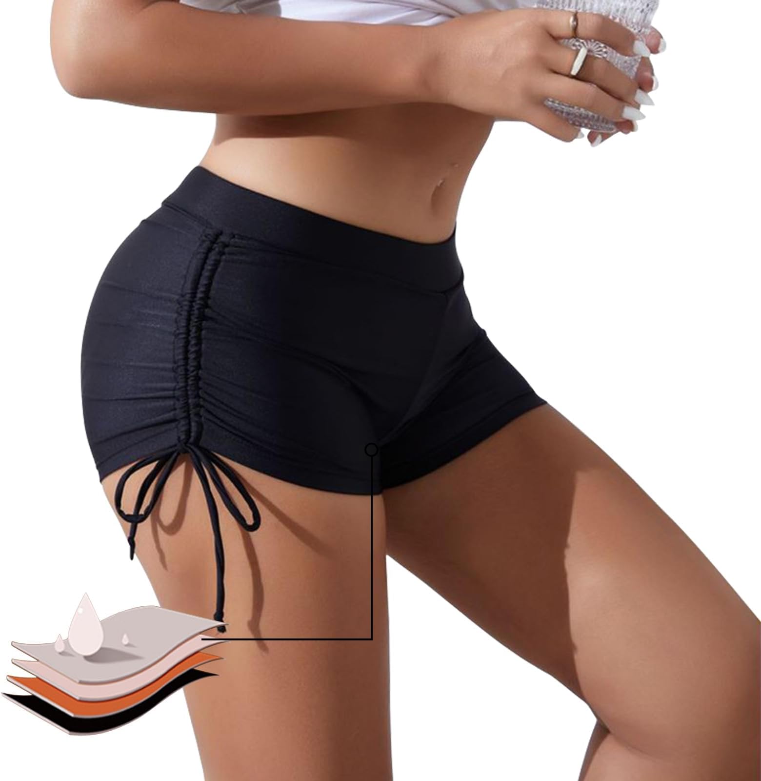 Period Swimwear Leakproof Bikini Bottoms, Black Coverage Swimsuit Bottom for Girls Teens Women