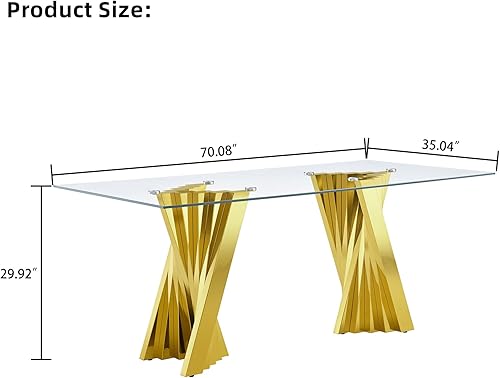 Miniatura 2 de SSLine Moderno juego de mesa de comedor de cristal de 7 piezas para 6 mesas de cocina y sillas de cristal dorado de lujo para 6 elegantes mesas de