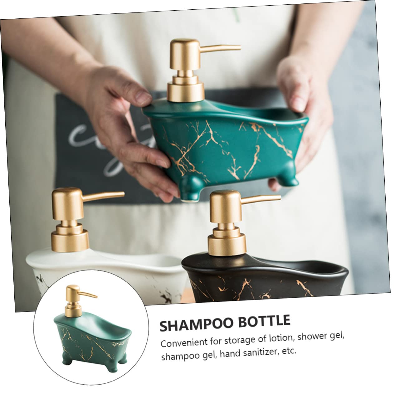 STOBAZA 1 Stück Ceramic Shampoo Dispenser für Badezimmer Eleganter Pumpspender Grün für Duschgel Lotion und Flüssigseife Wiederverwendbar und Nachfüllbar Einfacher Zugang zum Nachfüllen