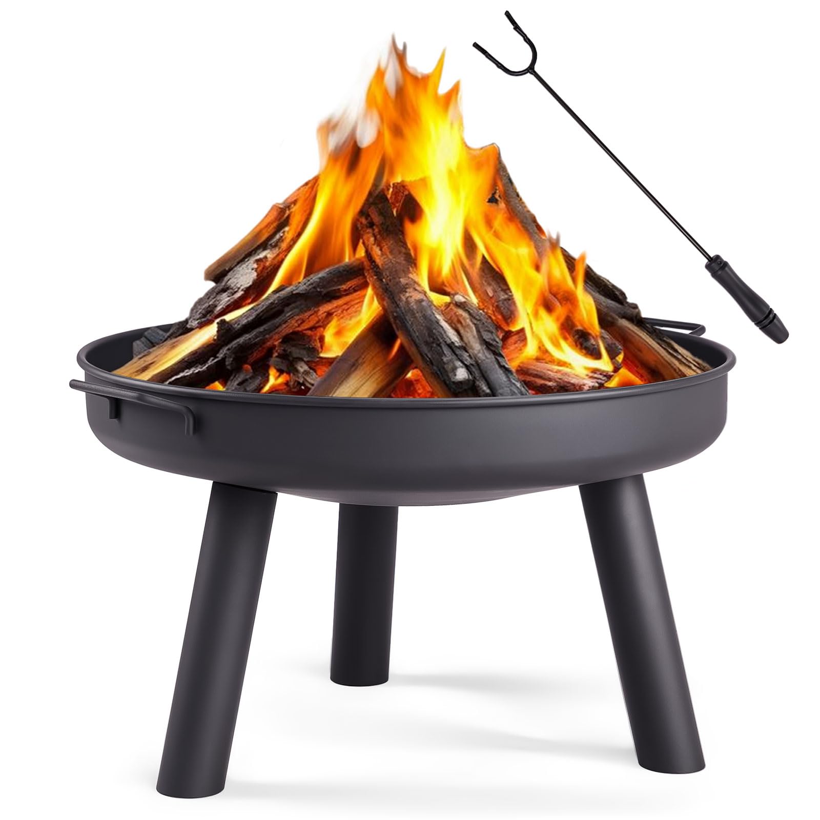 LEADZM Brasero de 60 cm de diámetro, construcción de hierro, con 2 asas estables + gancho para fuego, cesta para leña y carbón, para jardín, terraza, exterior, hoguera, color negro