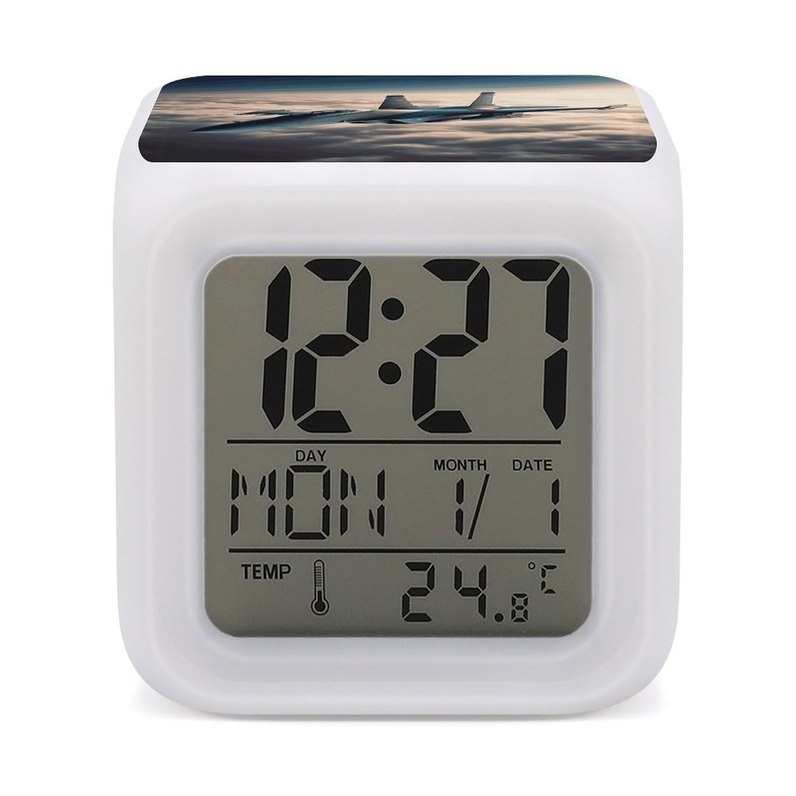 VstaDank Aircraft Fighter Jets Alarm Clock with 7 Color Changing Night Light Date Temp Display Wake Clocks LED Display Digital Clock Electric Desk Clocks for Living Office Bedroom Decor