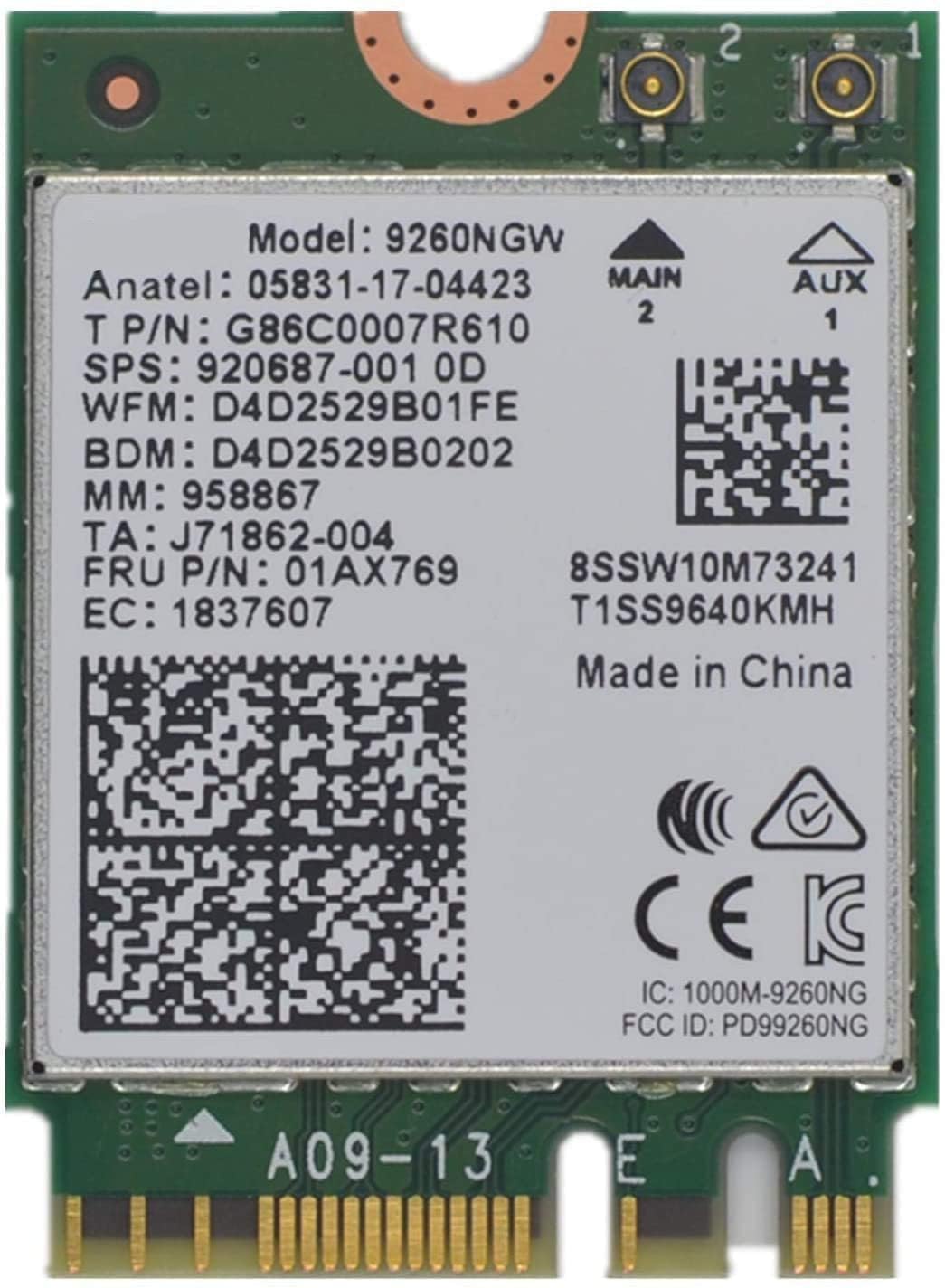 9260NGW WiFi Card | Dual Band Wireless | 9260AC AC 9260 NGFF WiFi Card M.2 | 2.4 & 5GHz(160Mhz) | Bluetooth 5.0 Wireless Card | Up to 1.73Gbps